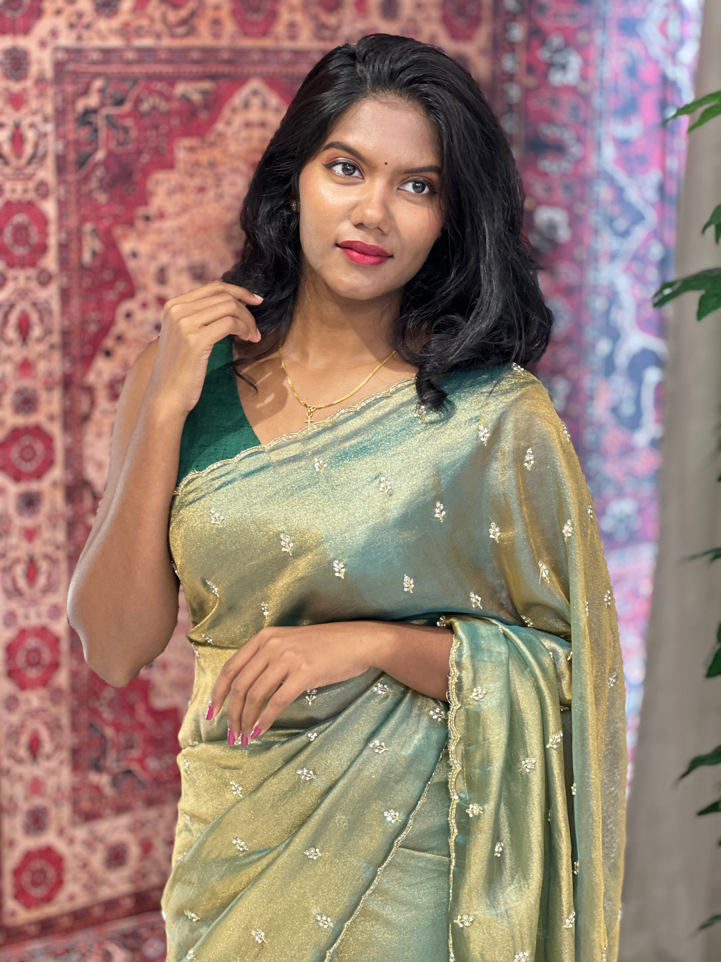 Sugar Beads Detailed Shimmer Georgette Saree | SBP849