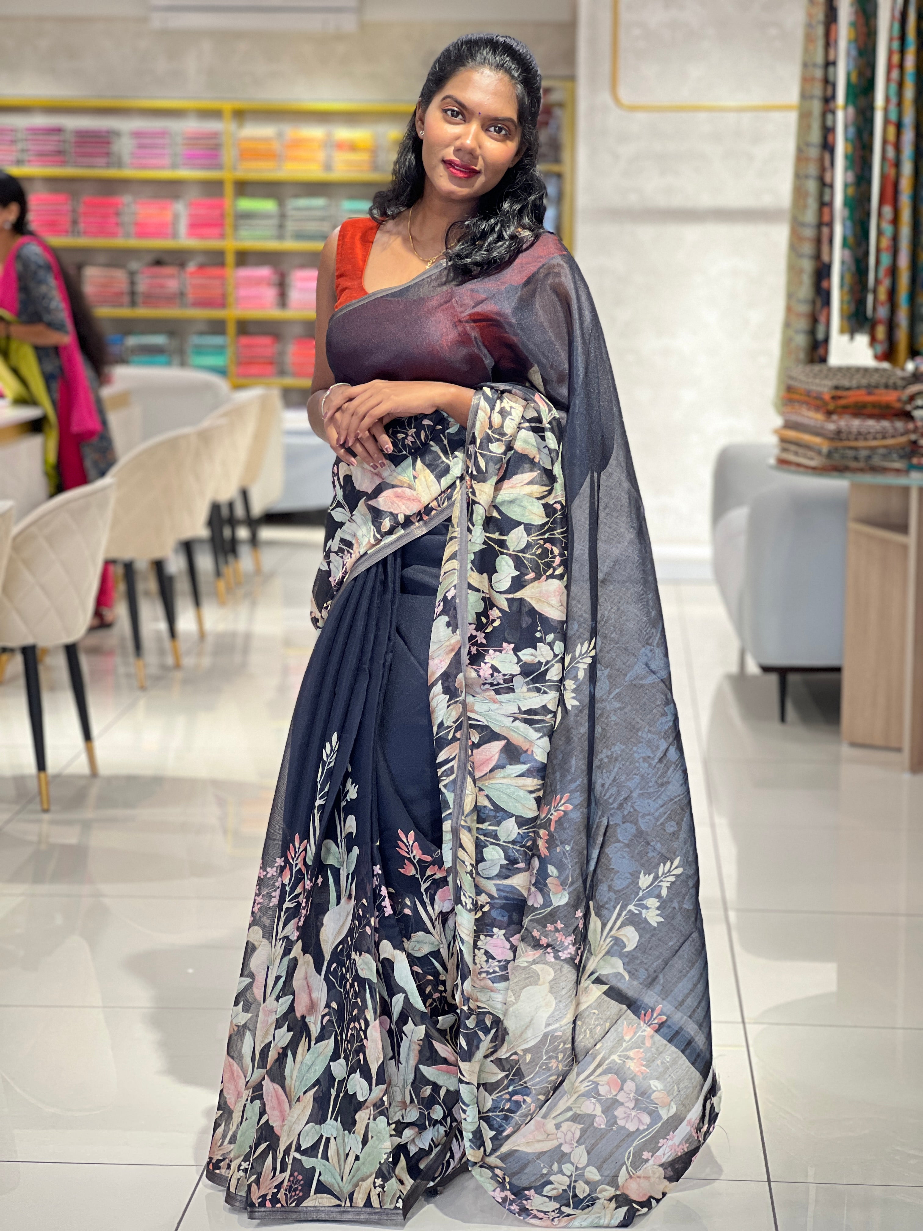 Floral Digital Print Chanderi Finish Saree | SSN200