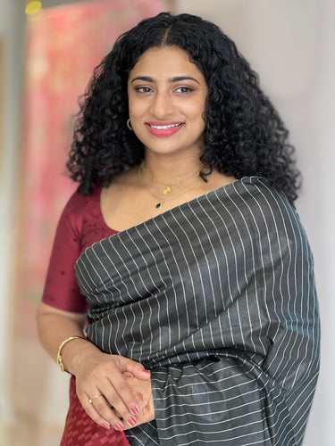 Stripe Patterned Bhagalpuri Linen Saree | SK383