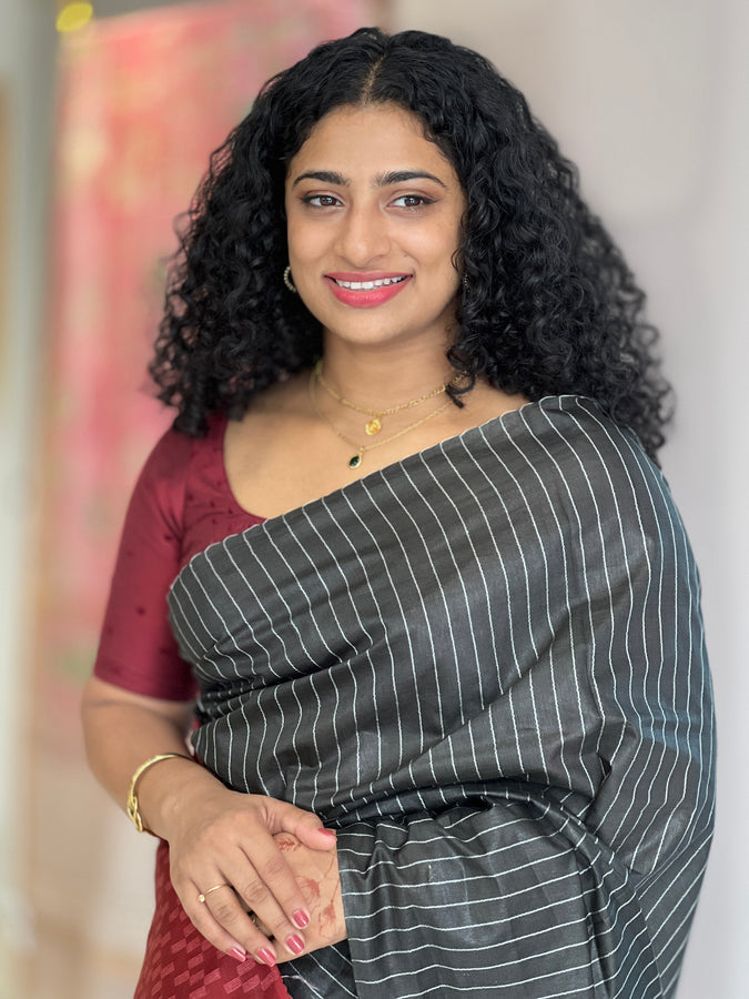 Stripe Patterned Bhagalpuri Linen Saree | SK383