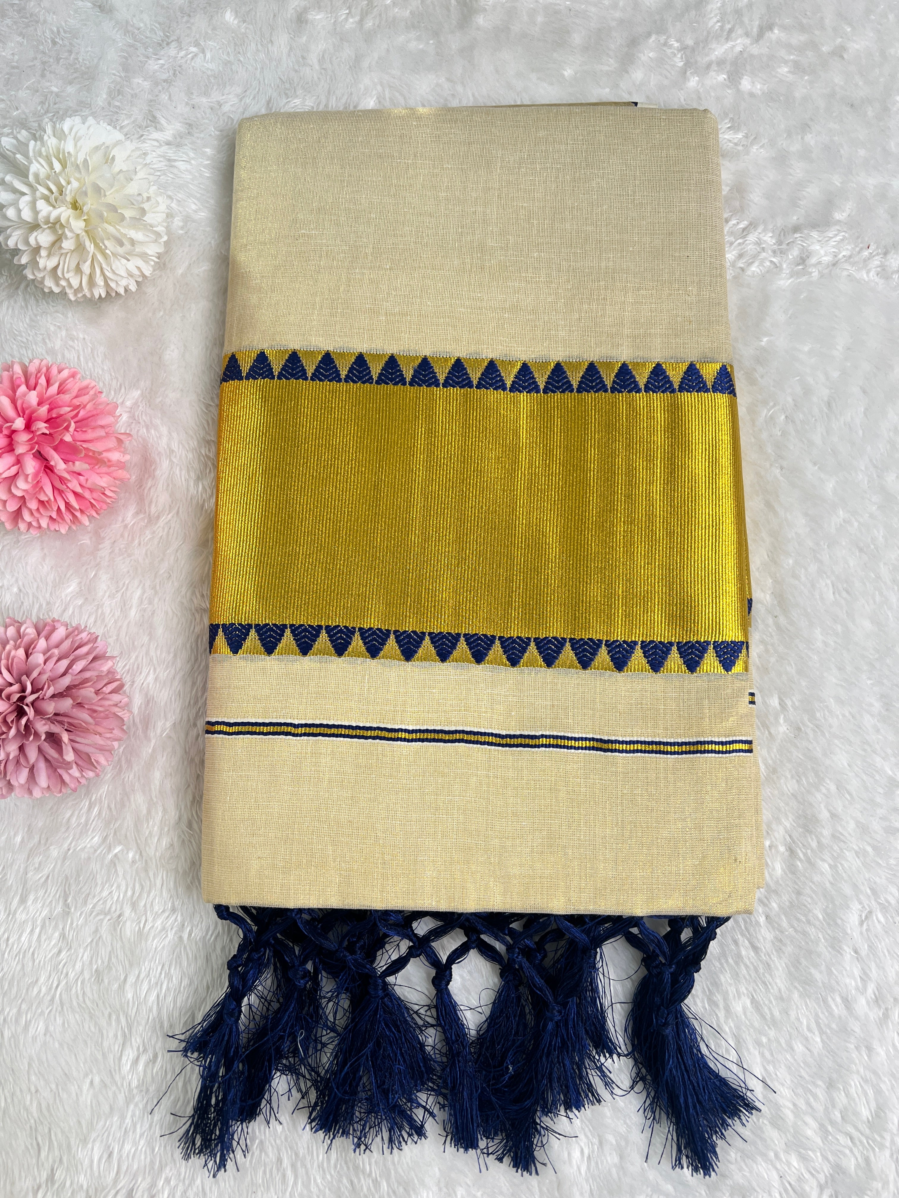 Temple Pattern Border  Tissue Set Mundu |GAT524