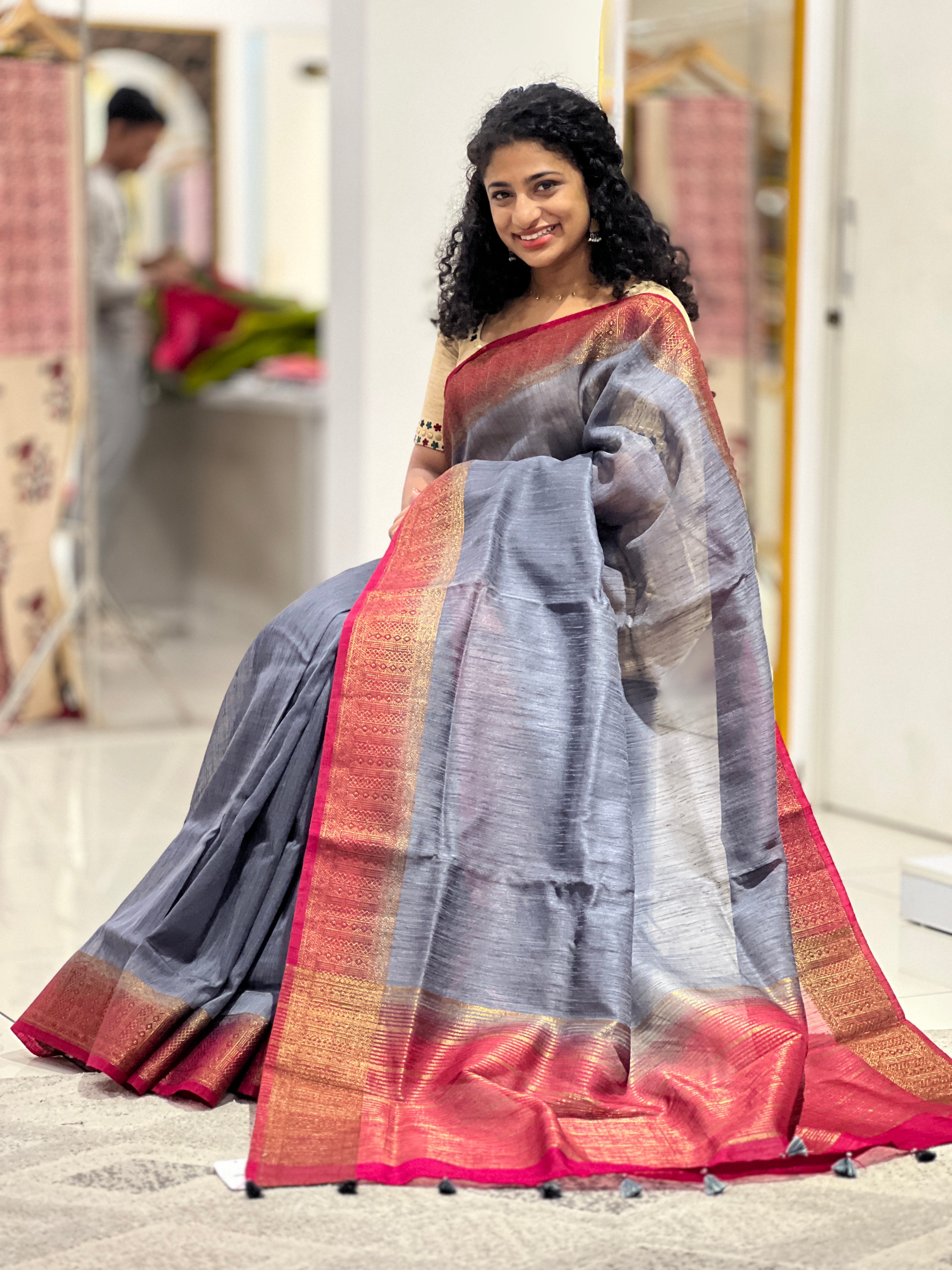 Zari Weaved Border Semi Geecha Saree | YNG510