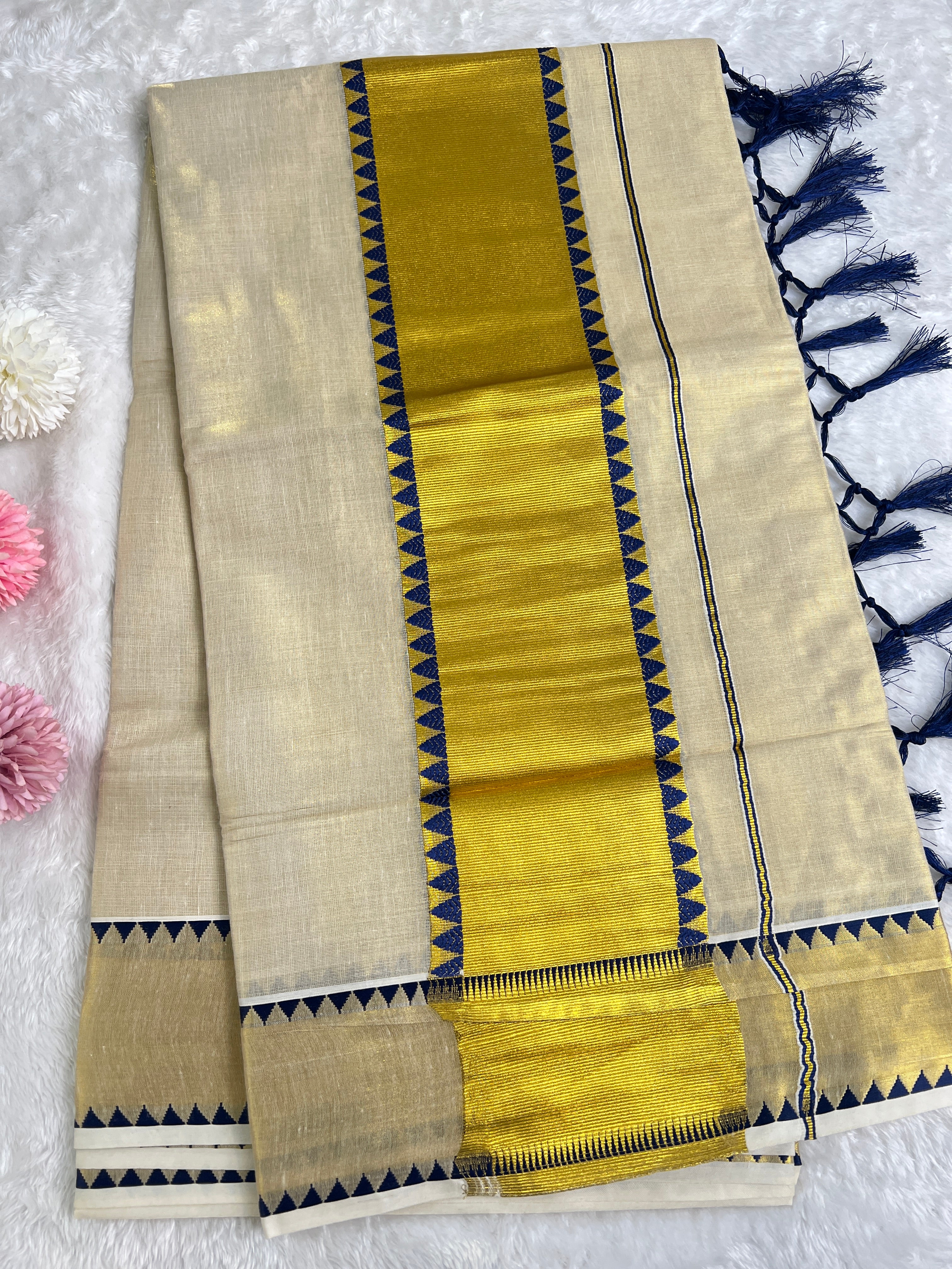 Temple Pattern Border  Tissue Set Mundu |GAT524