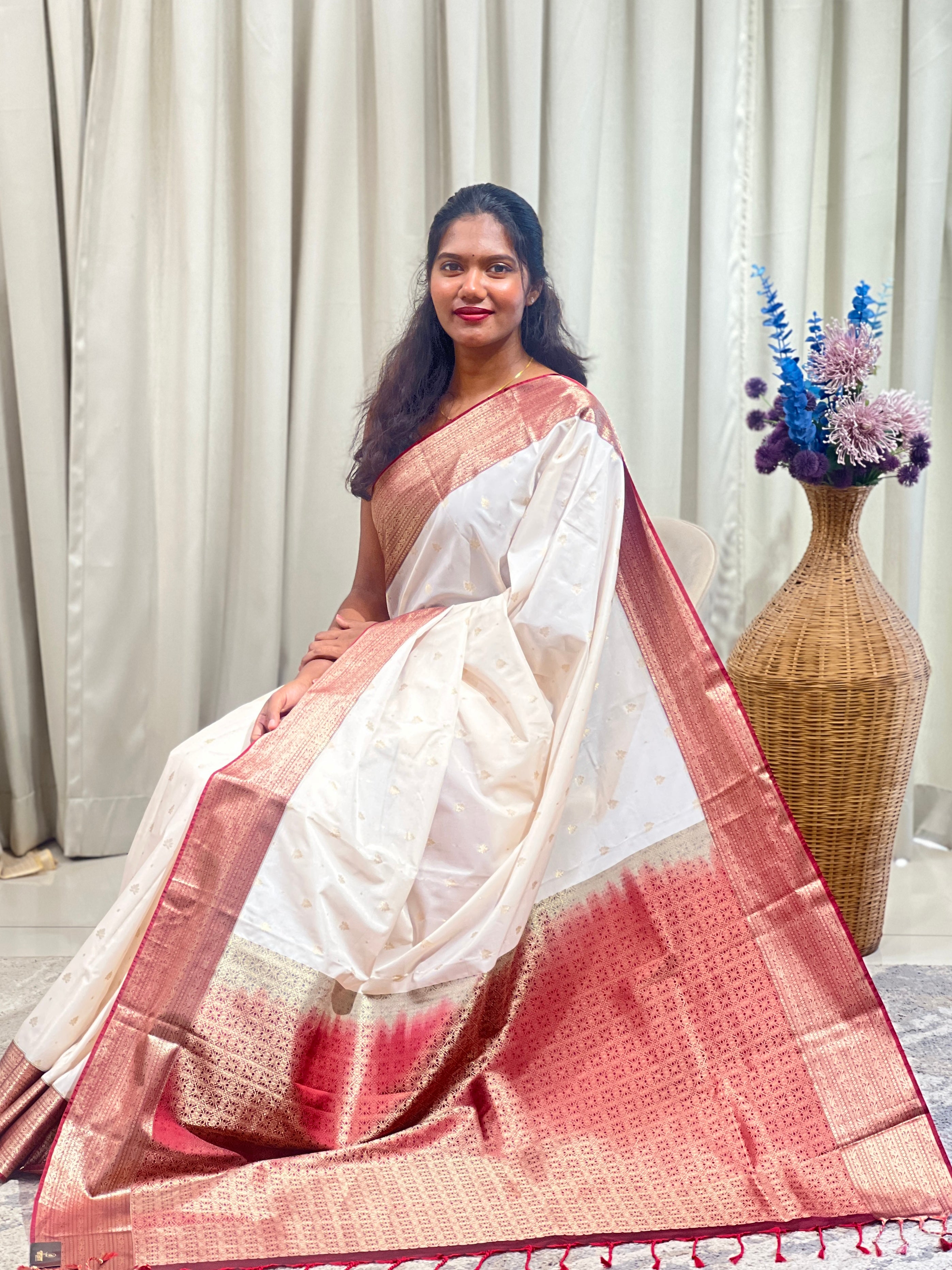 Golden Zari Buta Pattern Semi Silk Saree | TR168