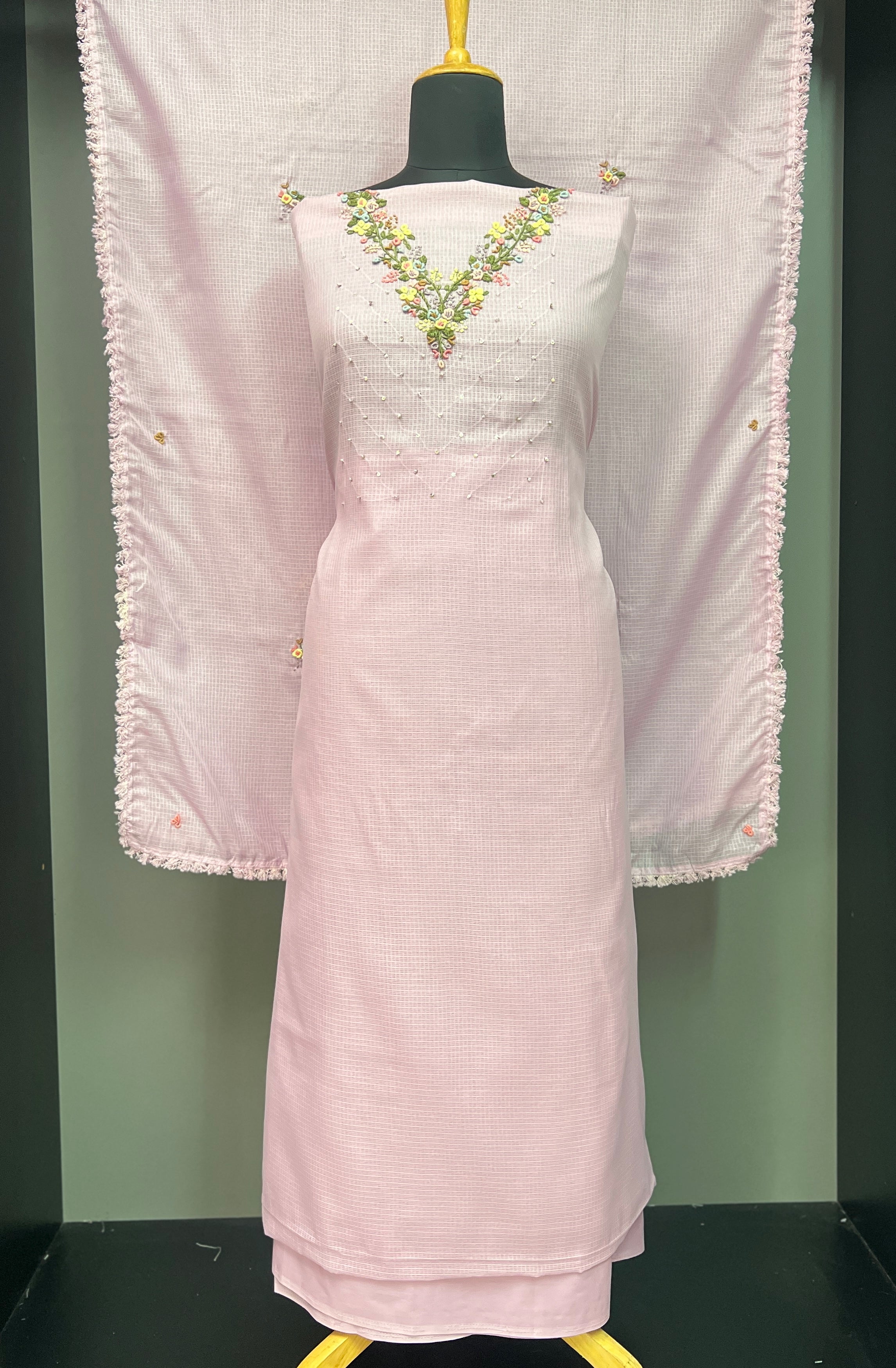 Hand Embroidery Detailed Silky Kota Salwar Set | BLD987