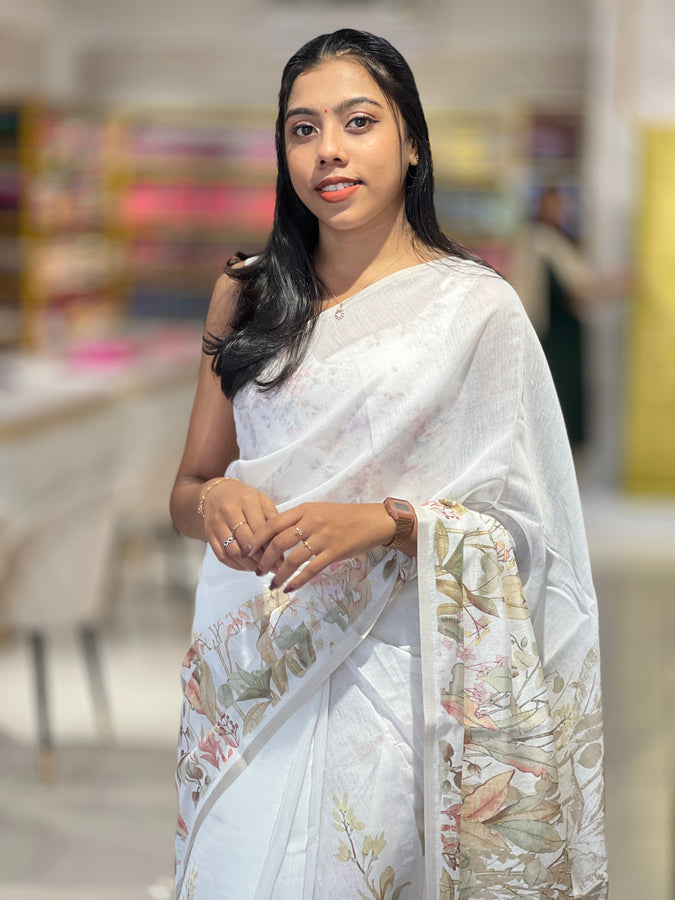 Floral Digital Print Chanderi Finish Saree | SSN199