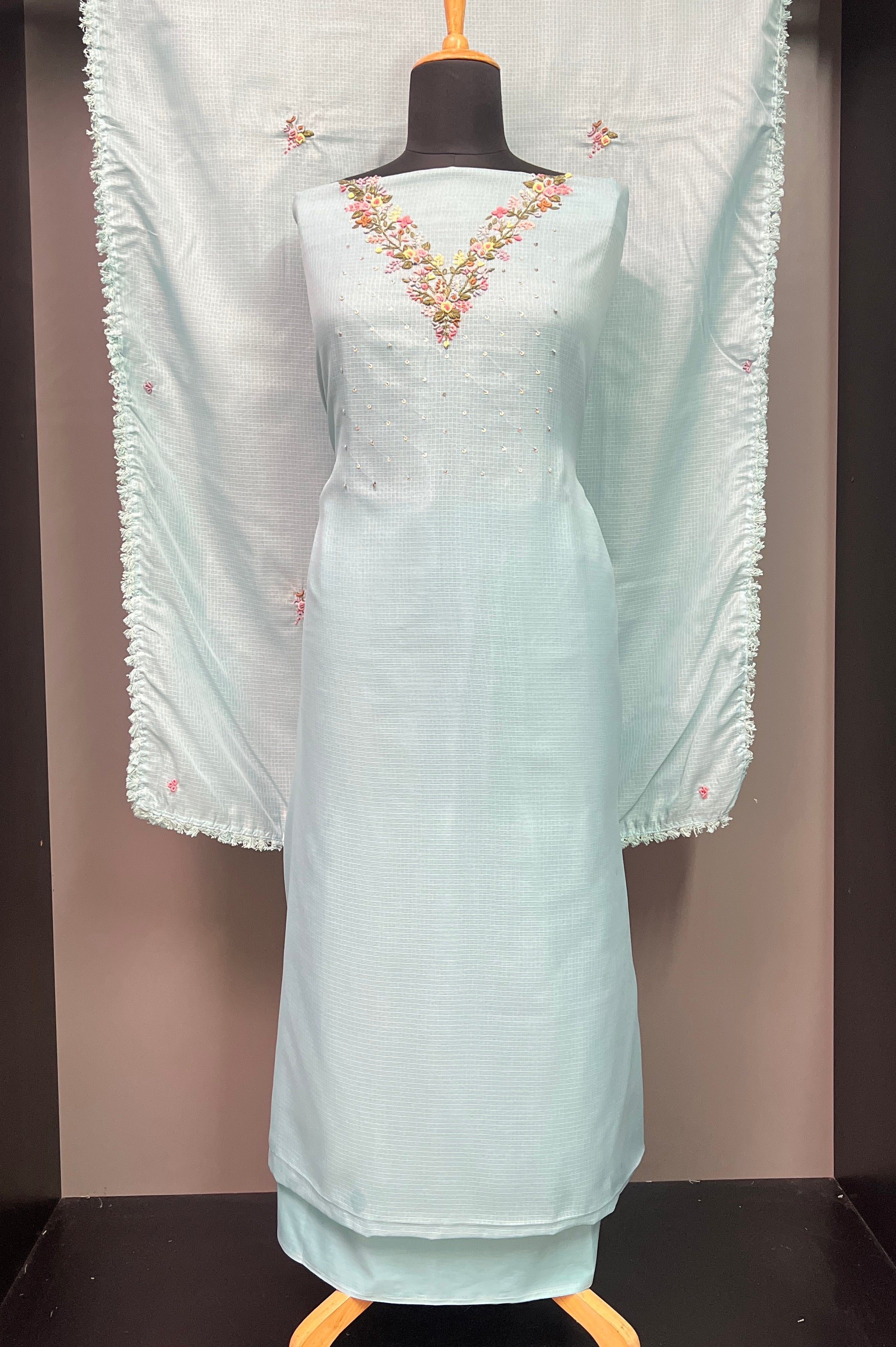 Hand Embroidery Detailed Silky Kota Salwar Set | BLD988