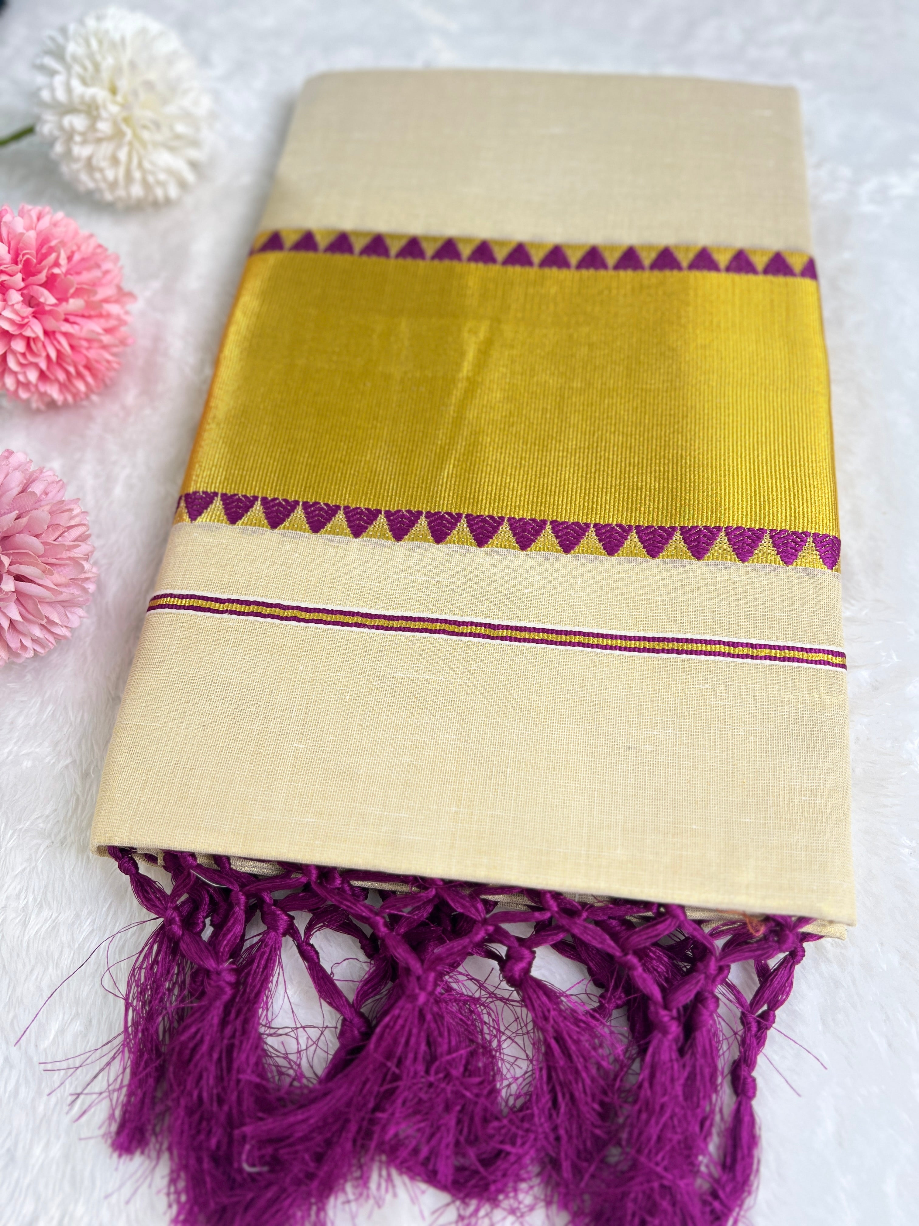 Temple Pattern Border Tissue Set Mundu |GAT522