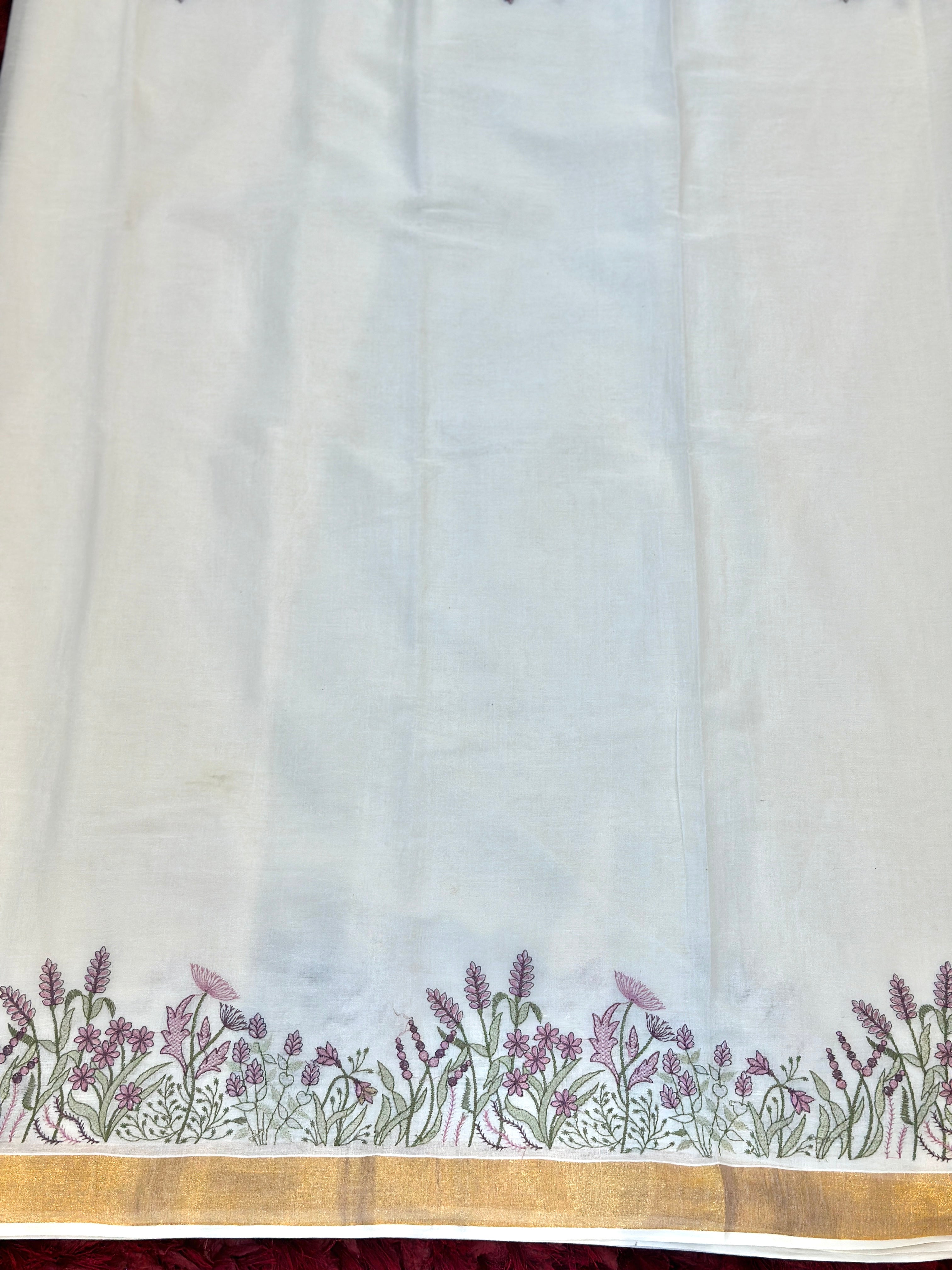 Embroidered Kerala Cotton Saree | JSC316