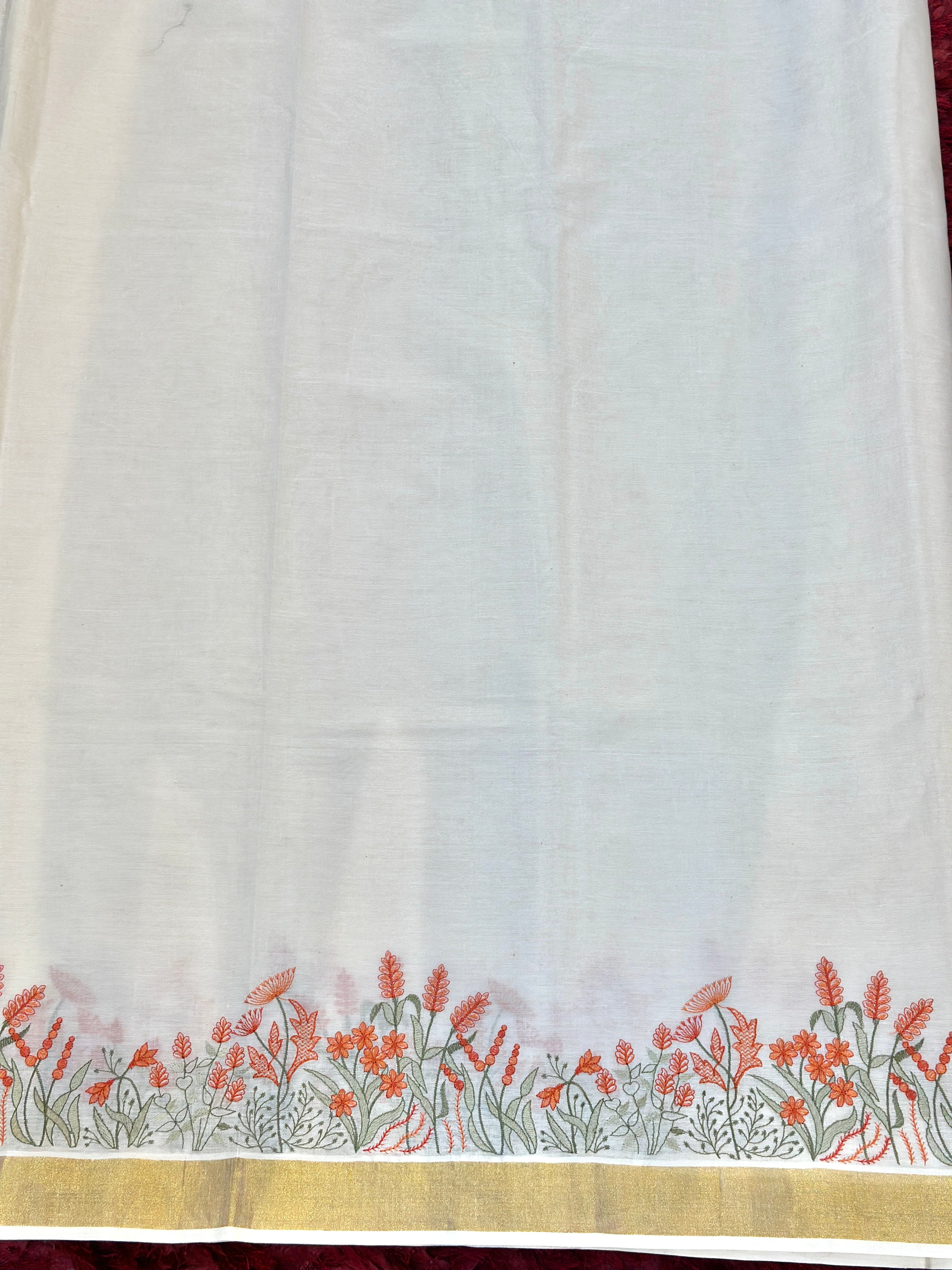 Machine Embroidered Kerala Cotton Saree | JSC318