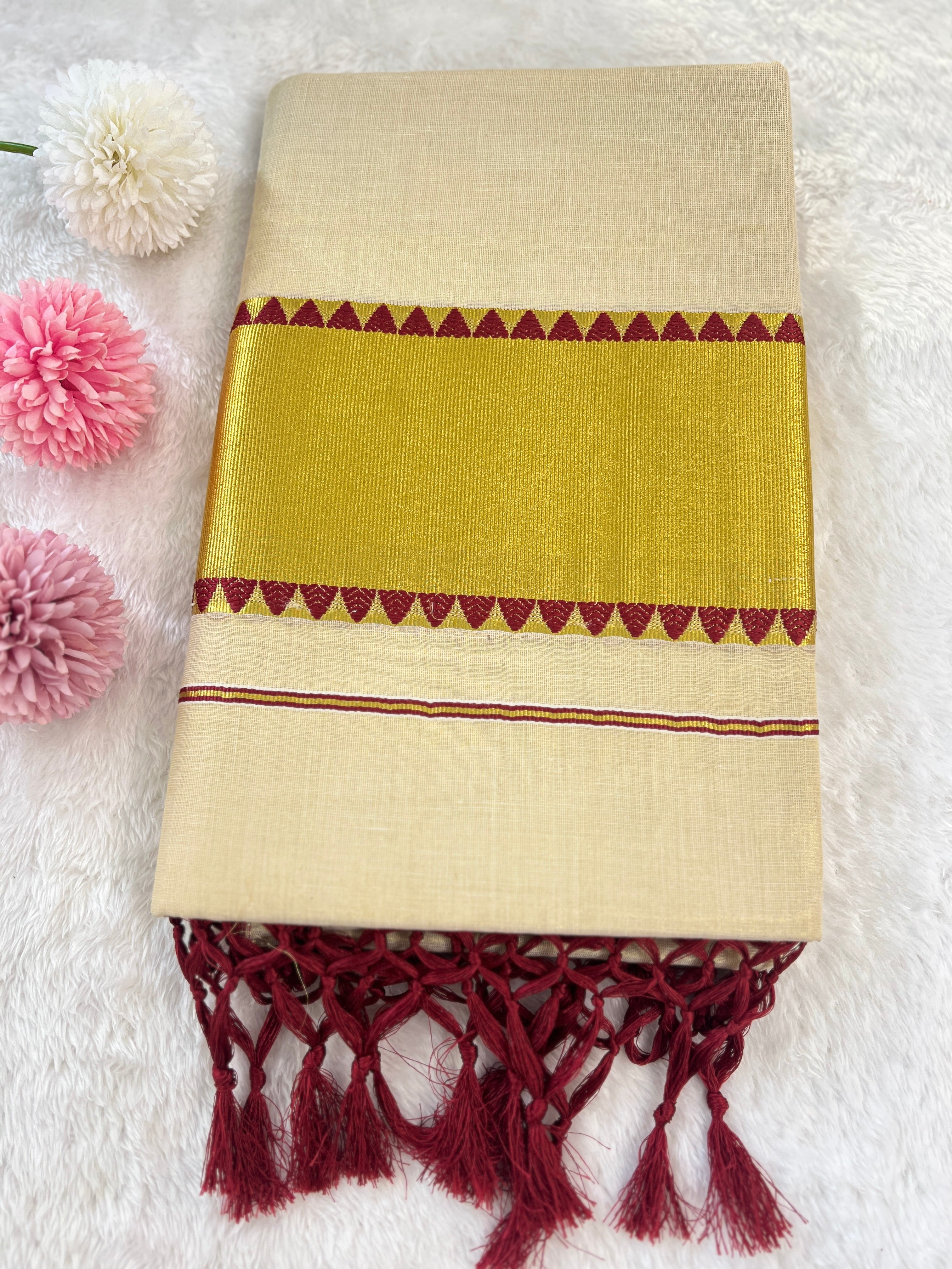 Temple Pattern Border Tissue Set Mundu |GAT525