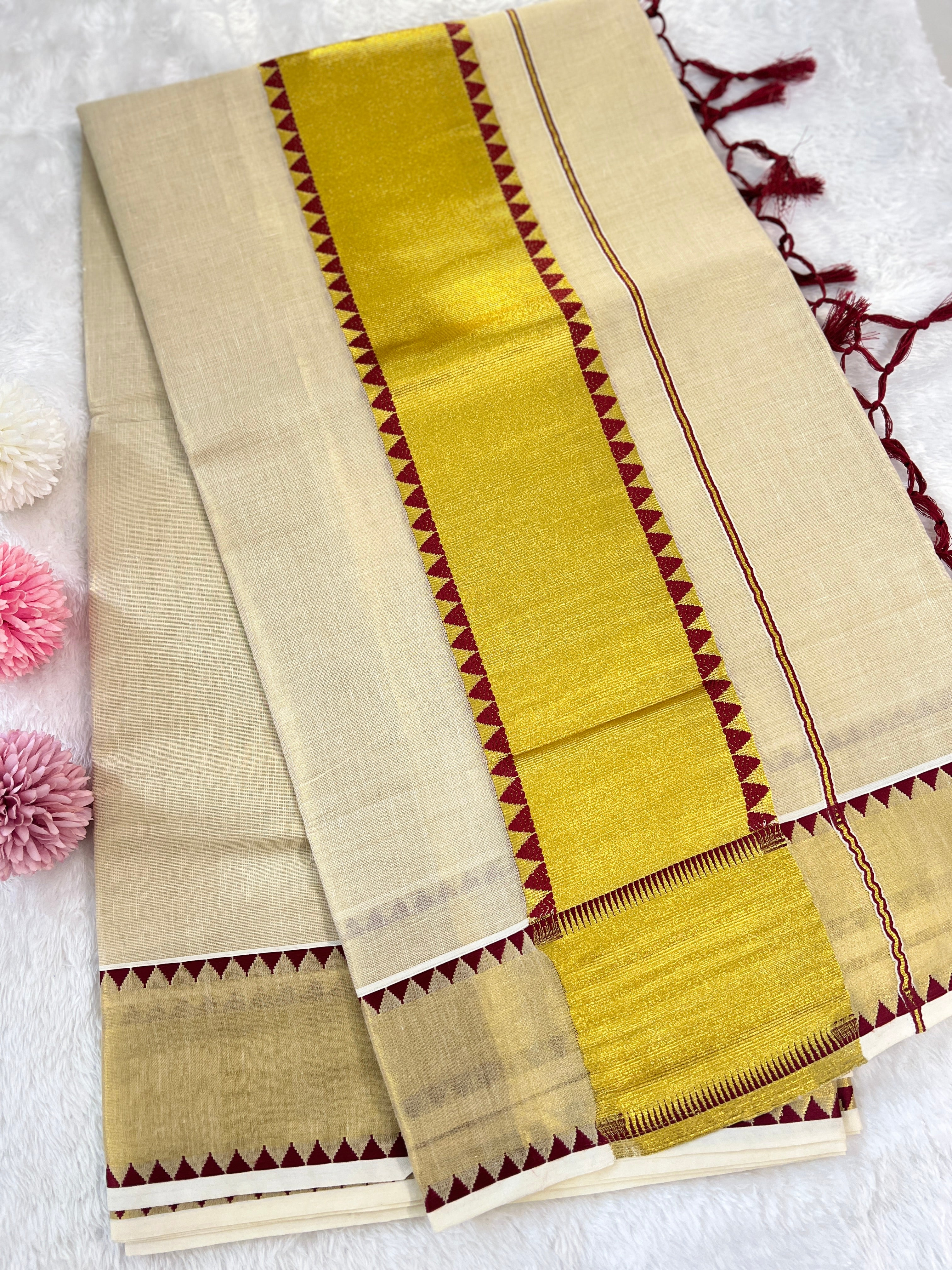 Temple Pattern Border Tissue Set Mundu |GAT525