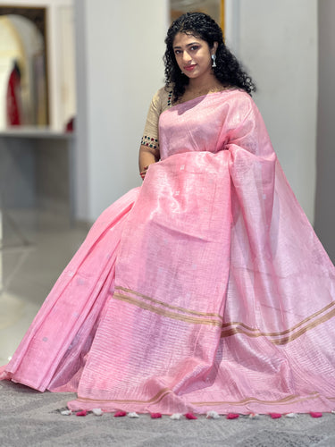 Silver Zari Detailed Silk Linen Saree | SK416