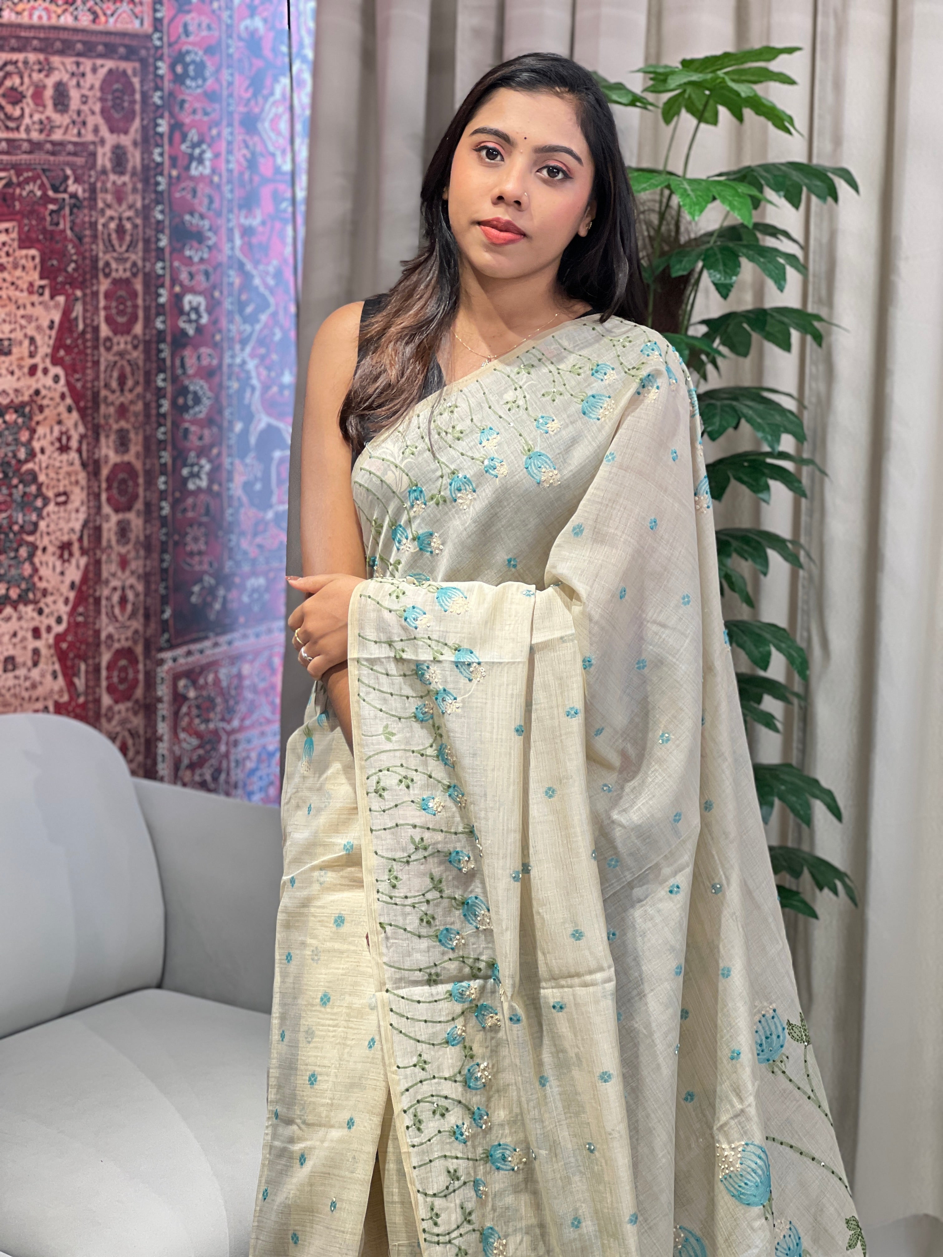 Floral Jamdani Woven Chanderi Saree | BLD1943