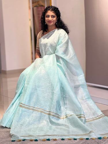 Silver Zari Detailed Silk Linen Saree | SK417