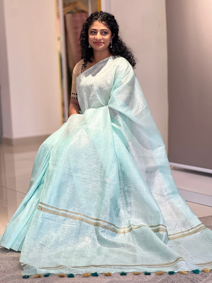 Silver Zari Detailed Silk Linen Saree | SK417