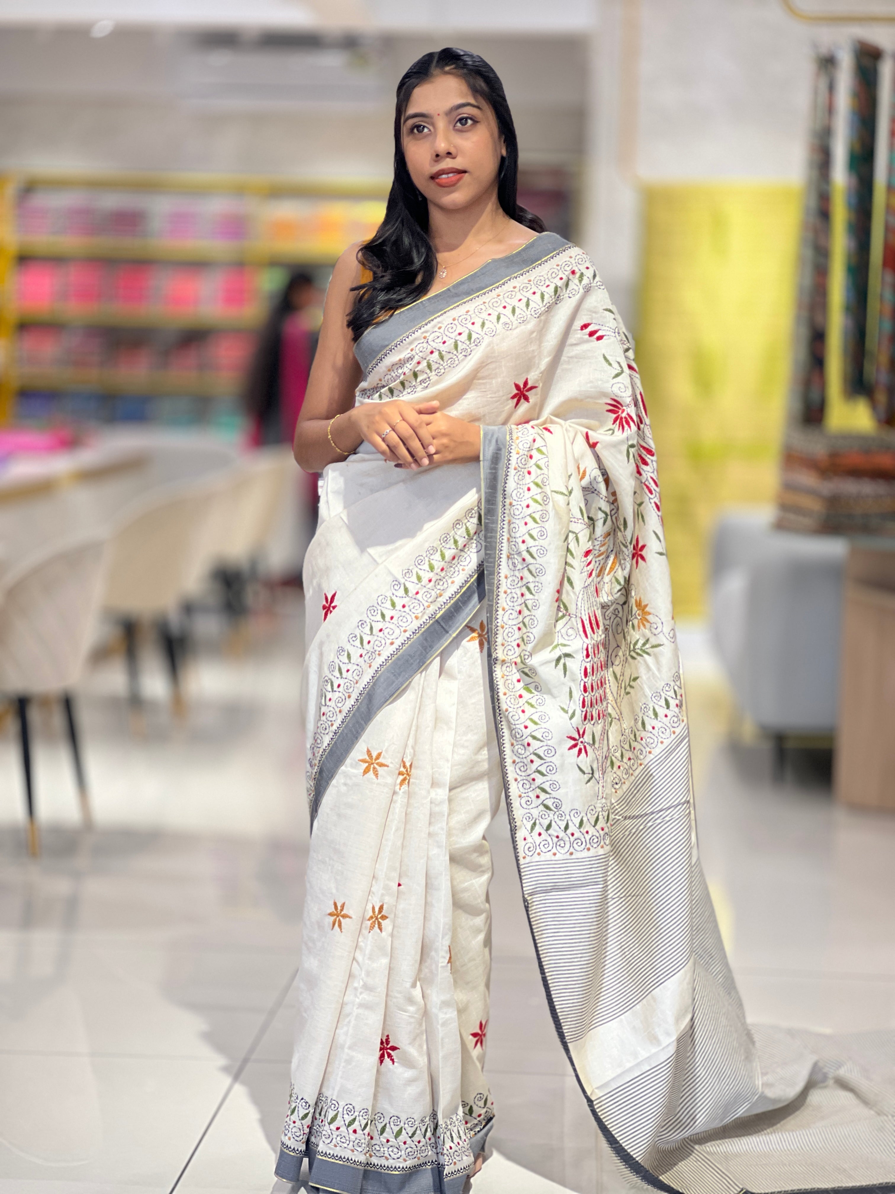 Hand Embroidery Detailed Semi Tussar Saree | GAR121