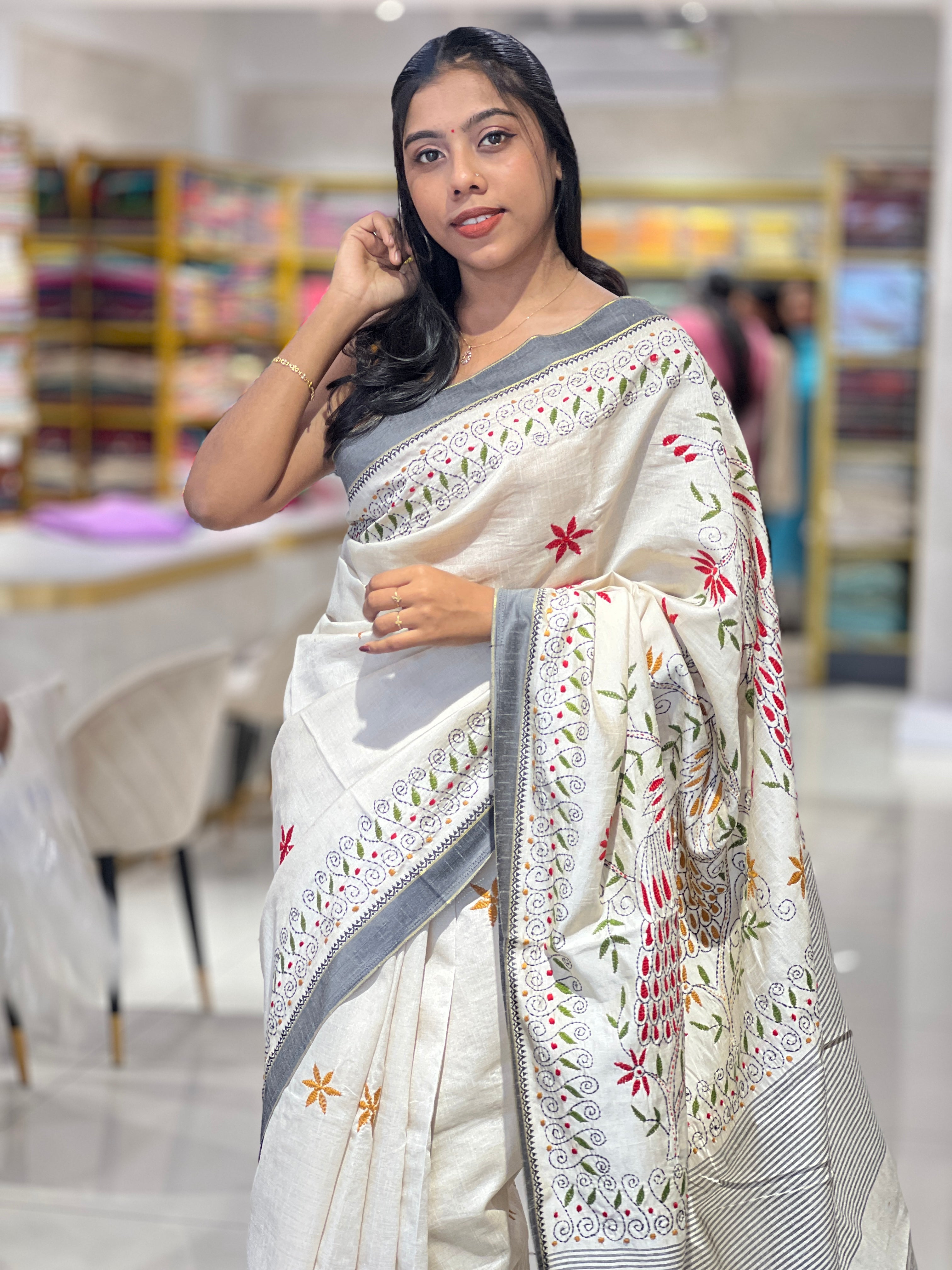 Hand Embroidery Detailed Semi Tussar Saree | GAR121