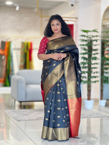 Golden Zari Weaved Semi Silk Saree | KF184