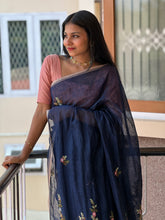 Floral Embroidered Linen Saree | GMS120