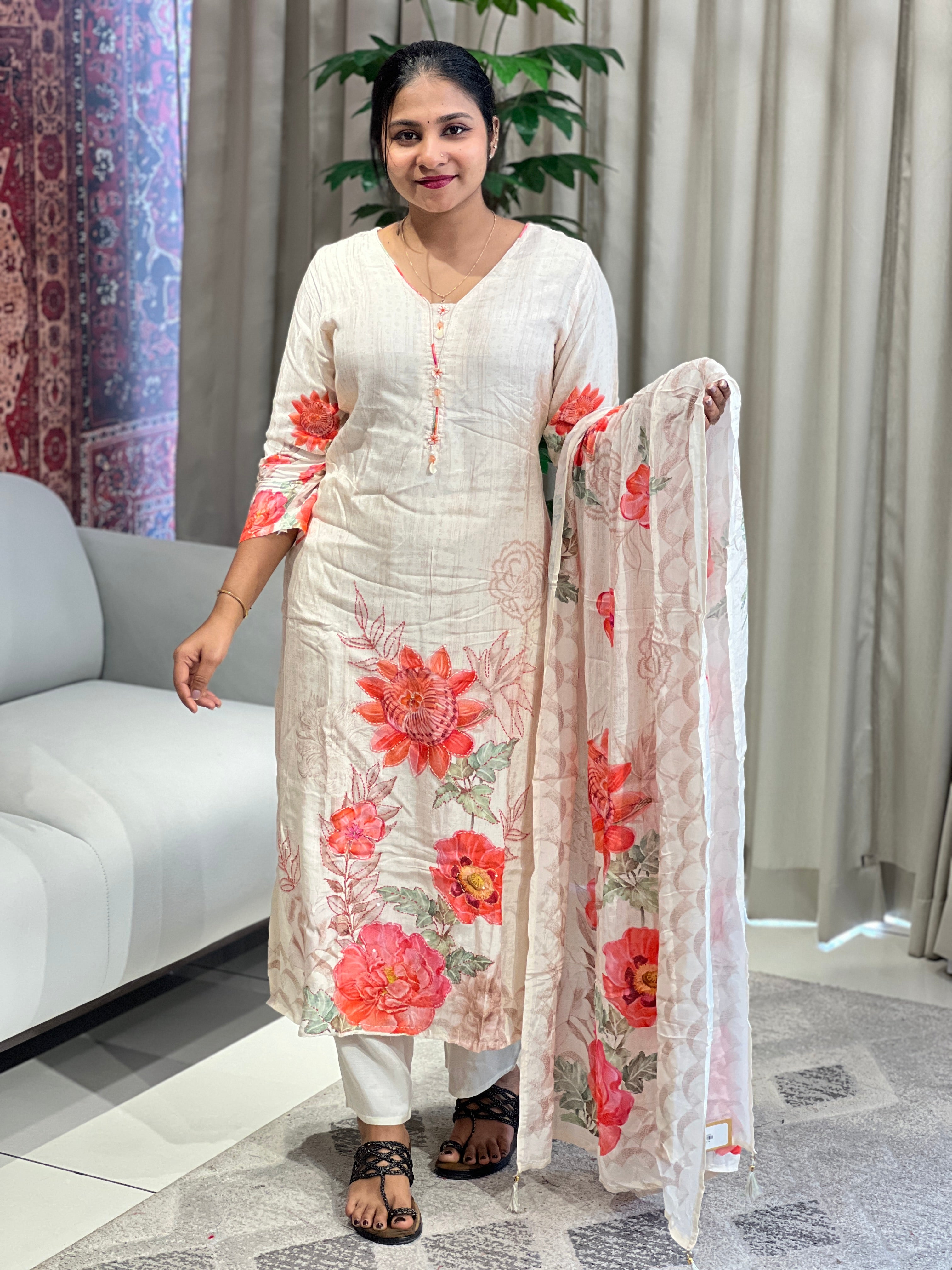 Floral Printed Muslin Finish Kurta Set | FW370