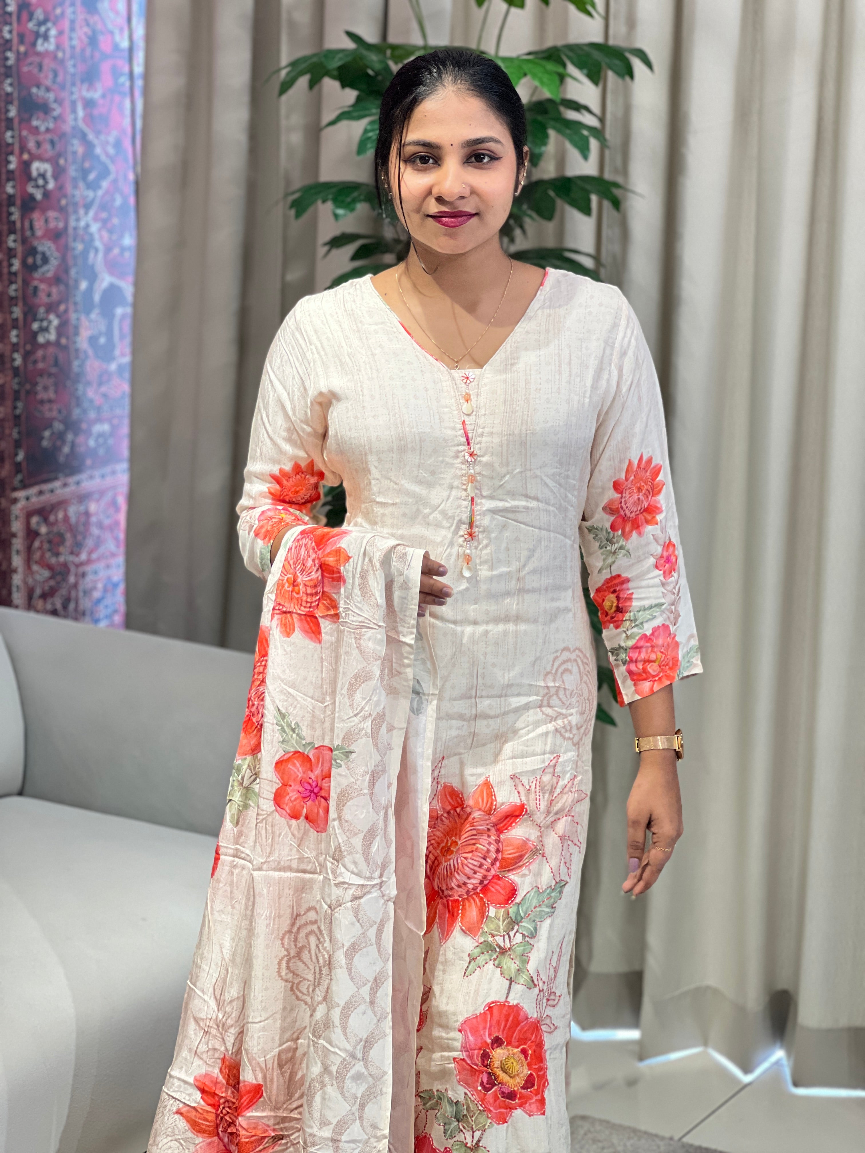 Floral Printed Muslin Finish Kurta Set | FW370