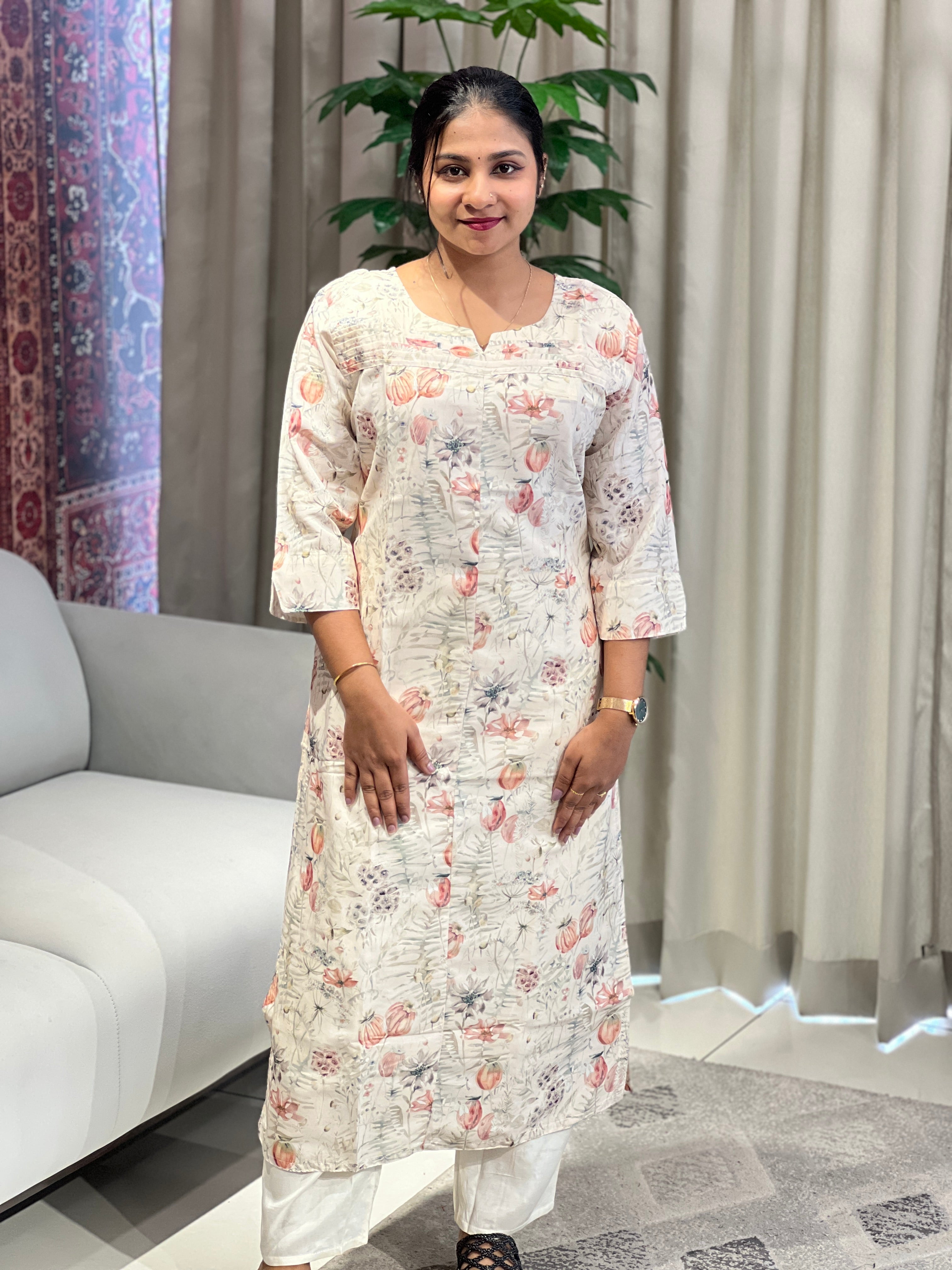 Floral Printed Muslin Finish Kurta | RMLA266