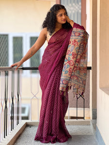 Screen Printed  Bhagalpuri Linen Saree | GMS111