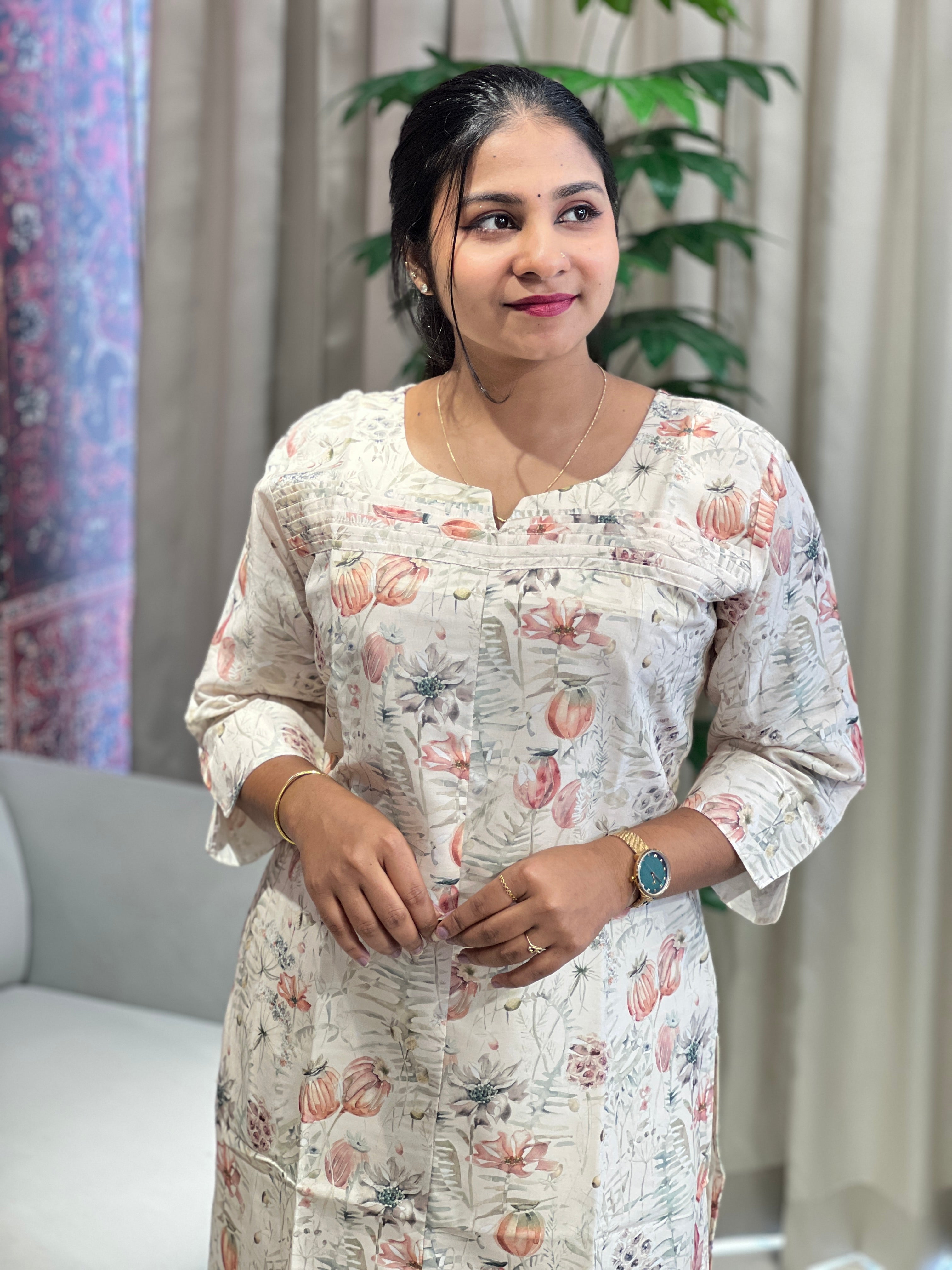 Floral Printed Muslin Finish Kurta | RMLA266