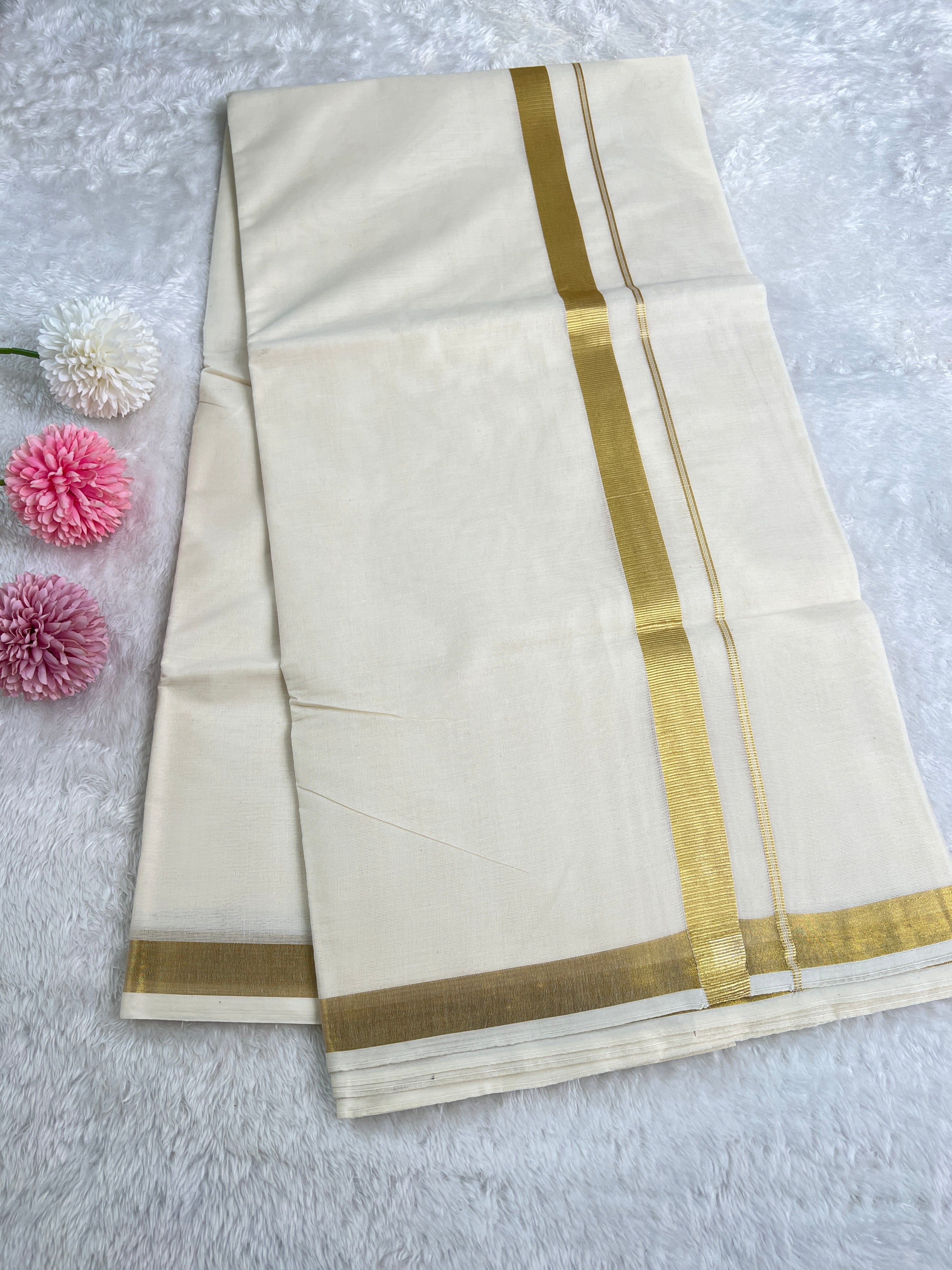 Golden Kasavu Border Kerala Cotton Saree | GAT439