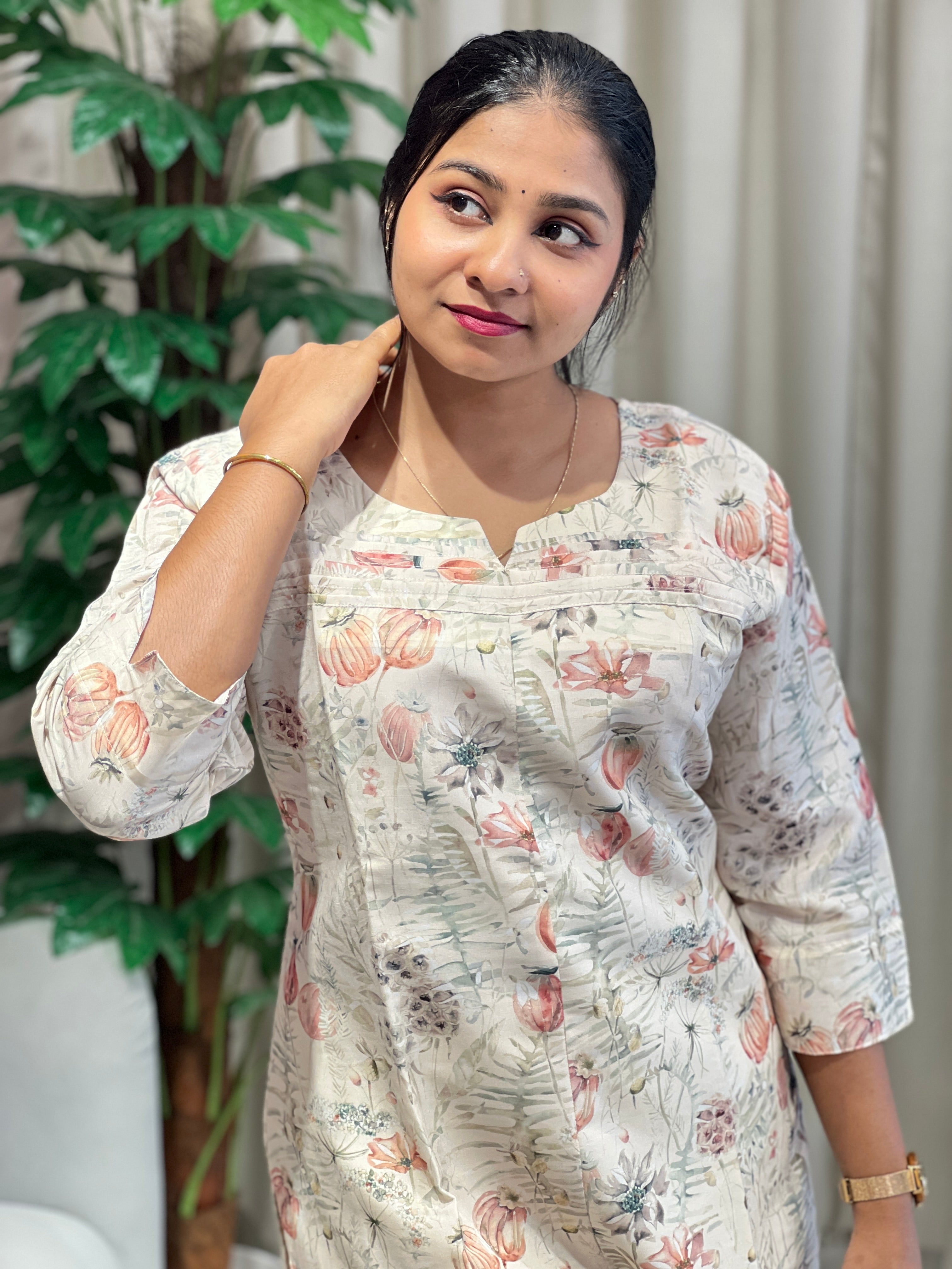 Floral Printed Muslin Finish Kurta | RMLA266