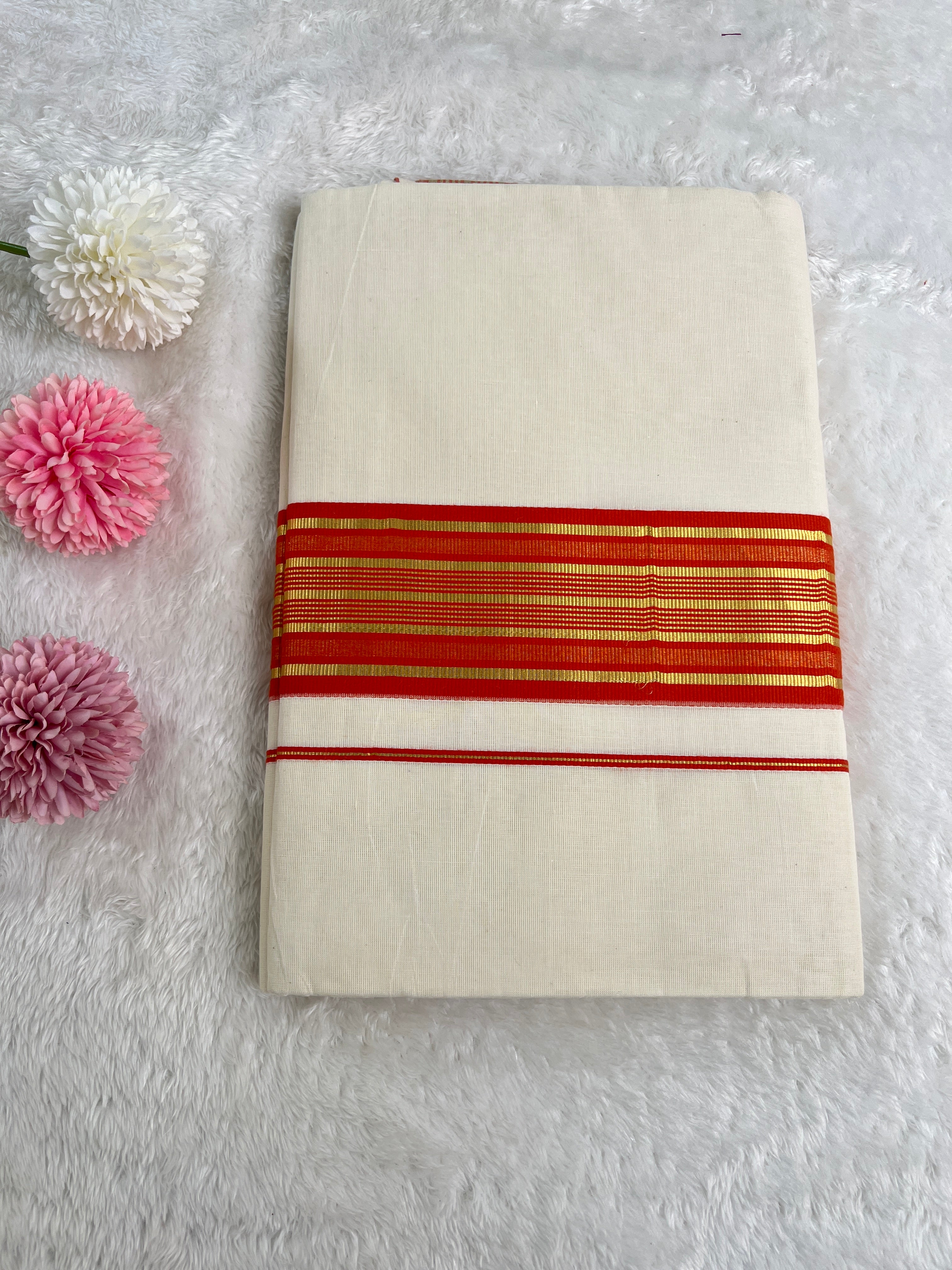 Line Border Pattern Kerala Cotton Saree | GAT447