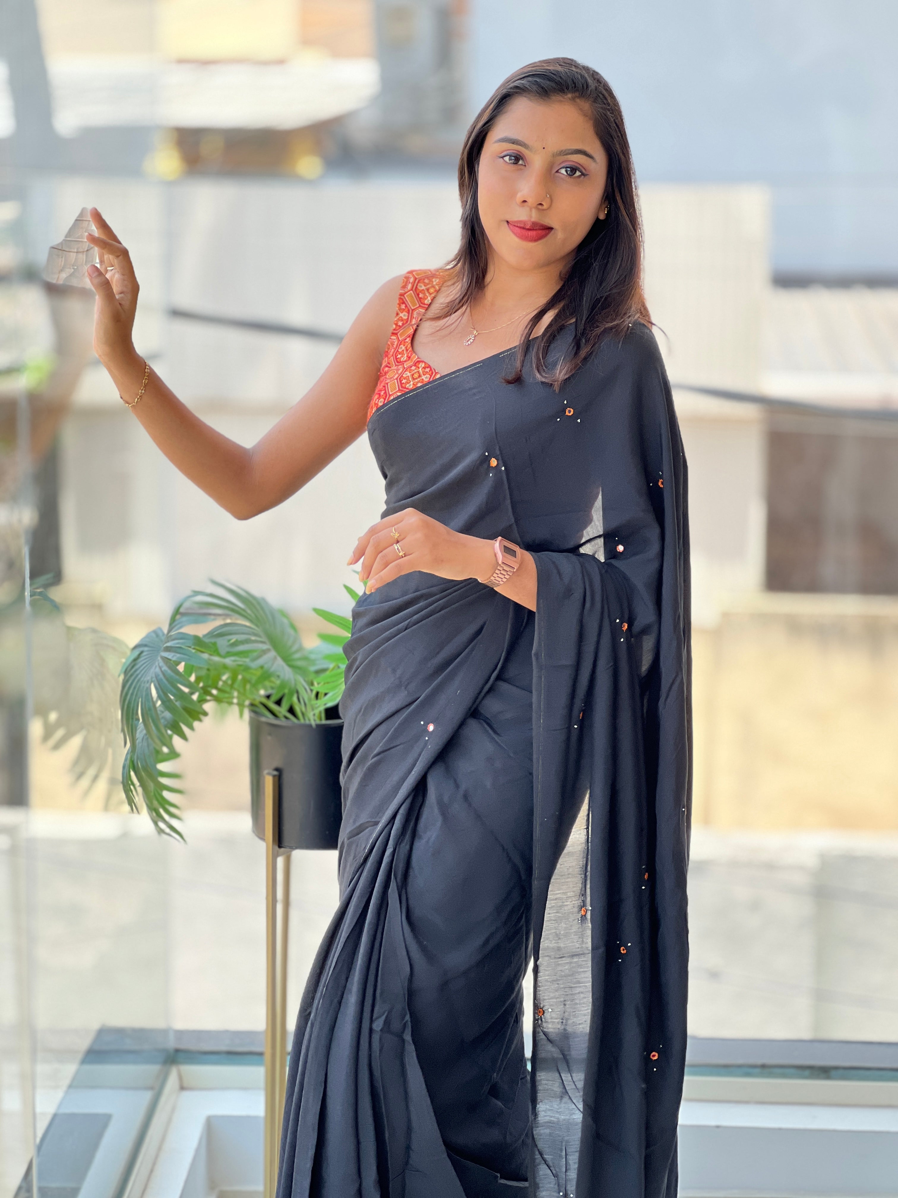 Mukaish Work Detailed Semi Modal Saree | SF1327