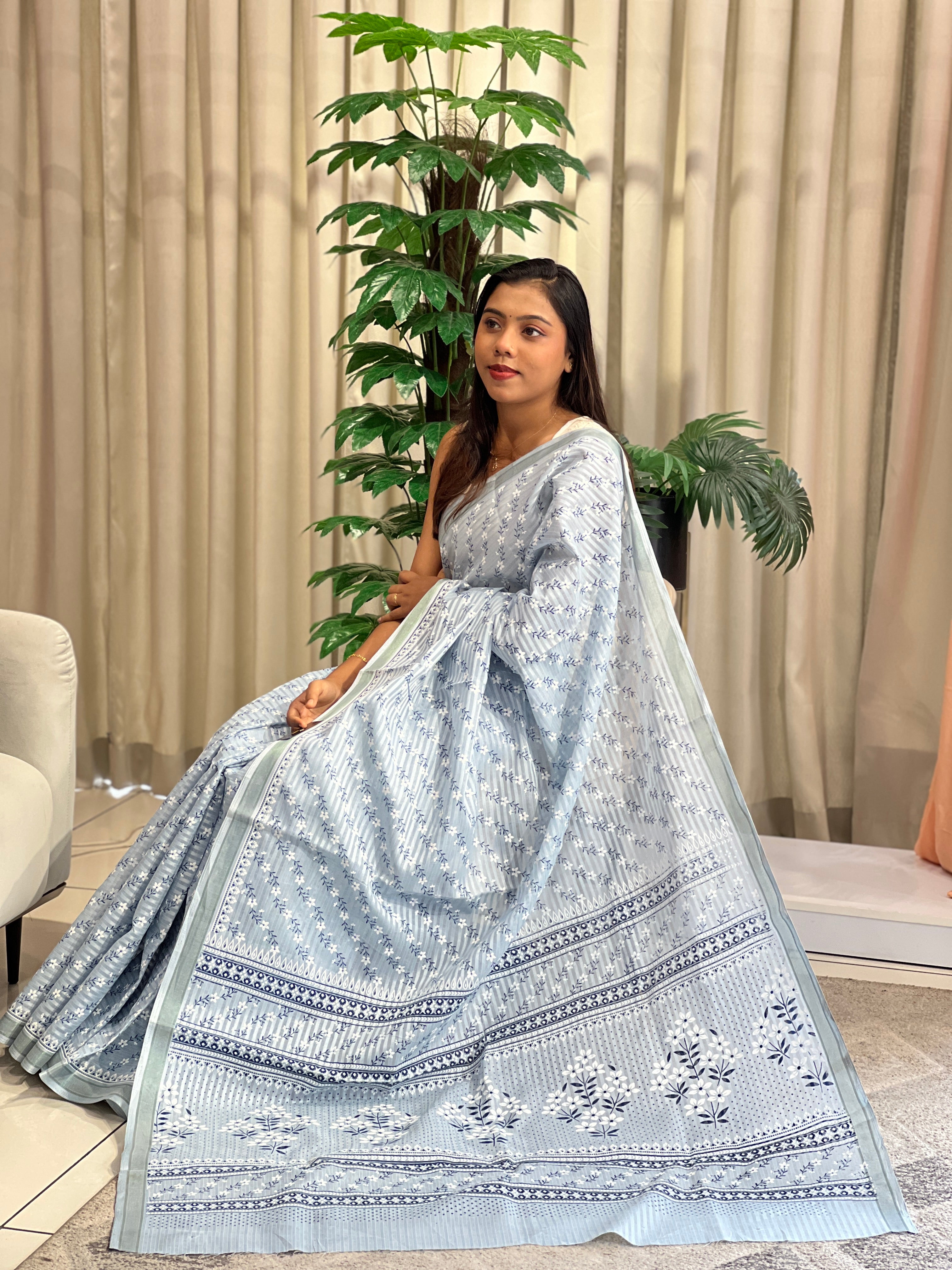Lehar Print Pattern Cotton Saree | VDA204