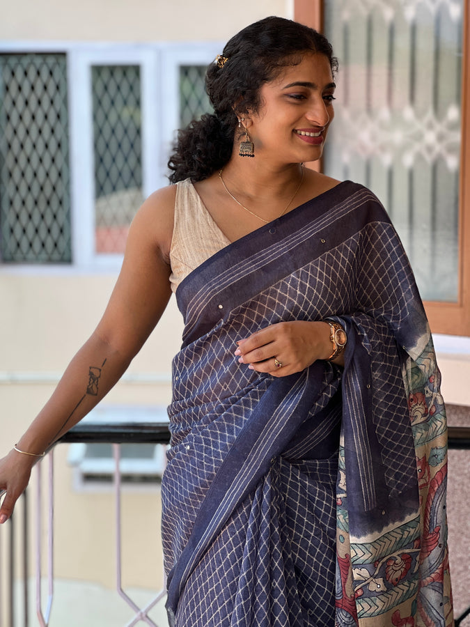 Screen Printed Bhagalpuri Linen Saree | GMS116