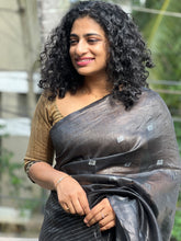 Silver Zari Geometrical Buta Design Silk Linen Saree | SK250