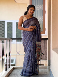 Screen Printed Bhagalpuri Linen Saree | GMS116