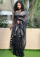 Silver Zari Geometrical Buta Design Silk Linen Saree | SK250