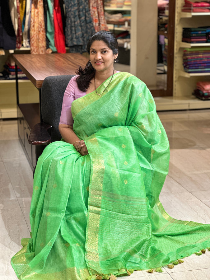 Buta Weaving Pattern Linen Saree | AHR403