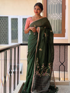 Floral Embroidered Linen Saree | GMS120