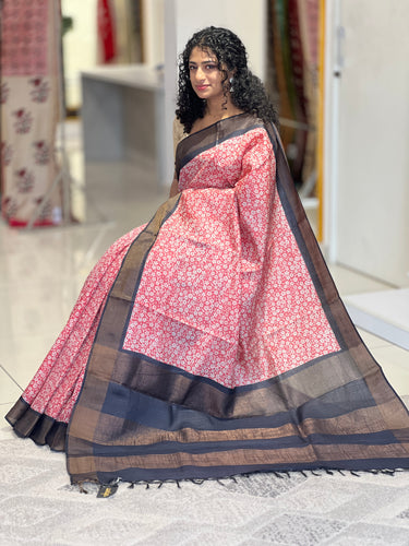 Floral Printed Design Tussar Saree | HS1202