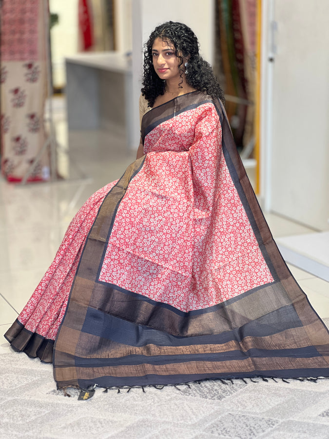 Floral Printed Design Tussar Saree | HS1202