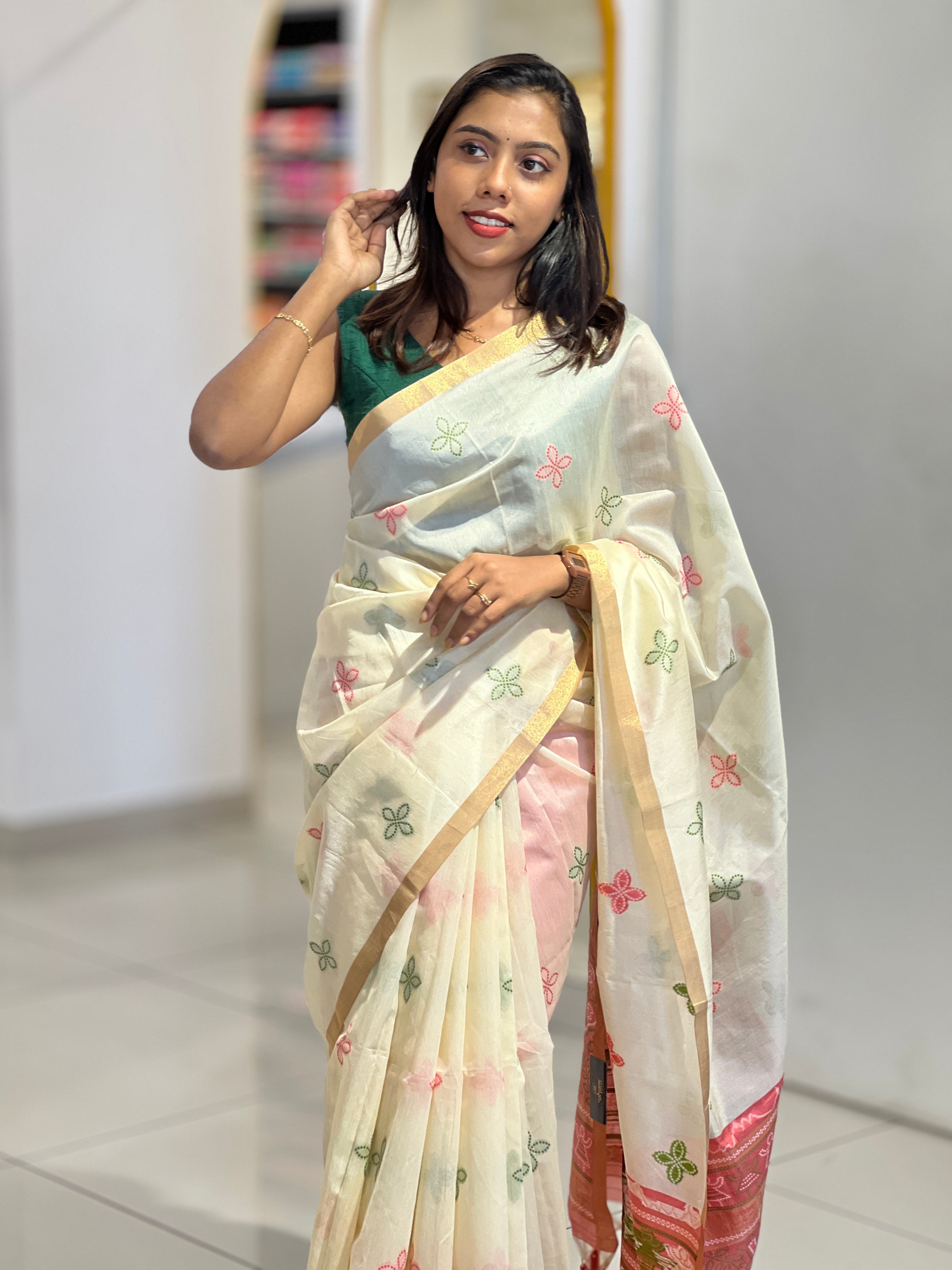Floral Embroidery Detailed Chanderi Finish Saree | SSN240