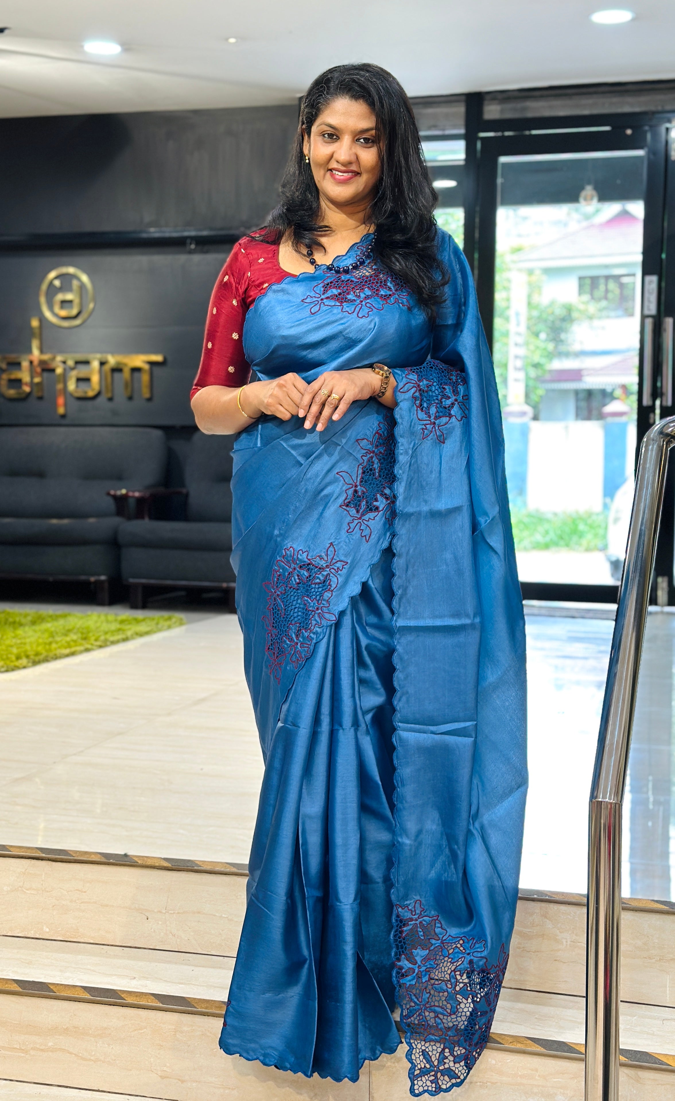 Powerloom Floral Twine Cut Work Tussar Saree | TC496