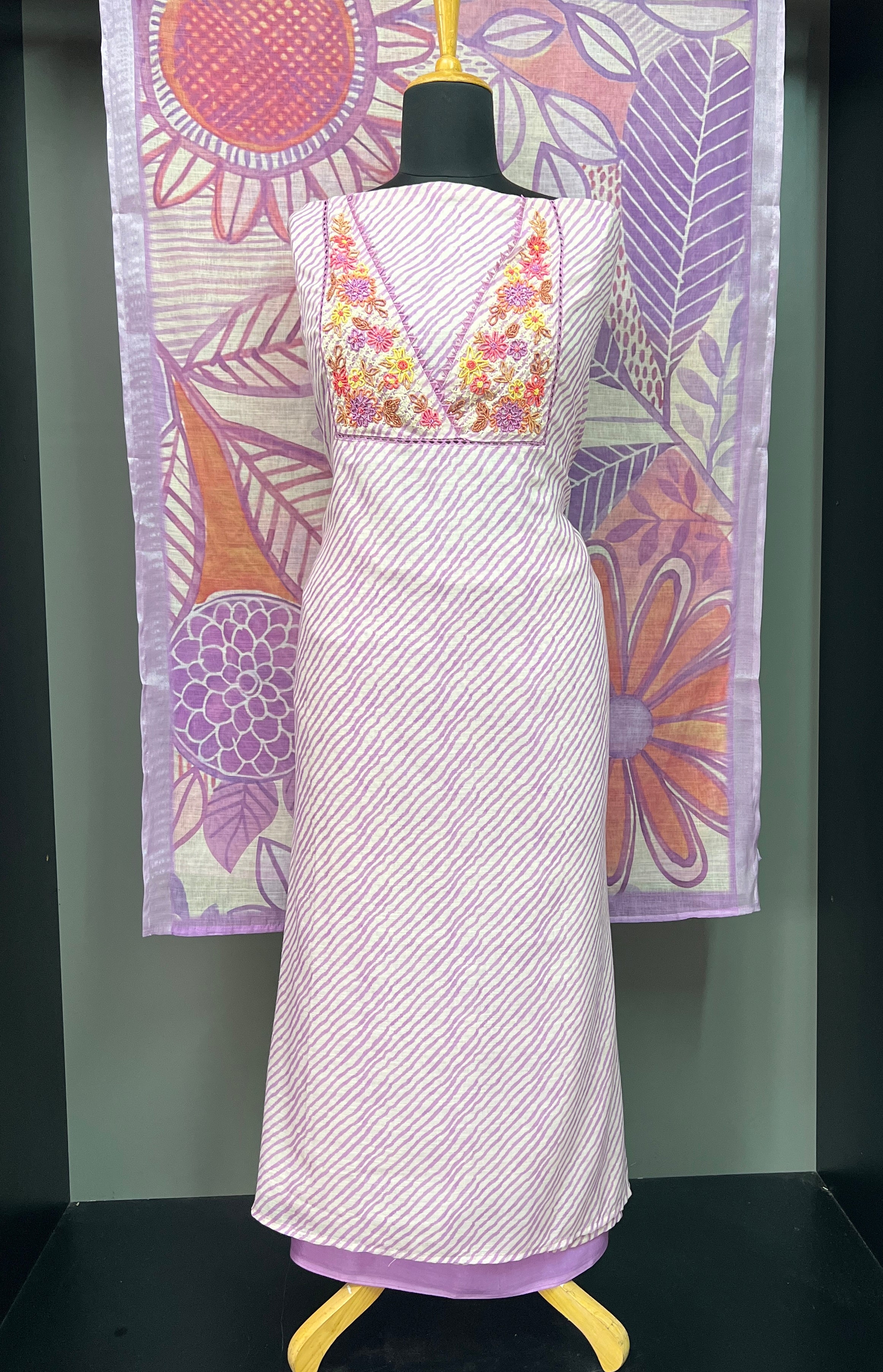 Bhagalpuri Linen Yoke Hand Embroidery Salwar Set | BLD1028