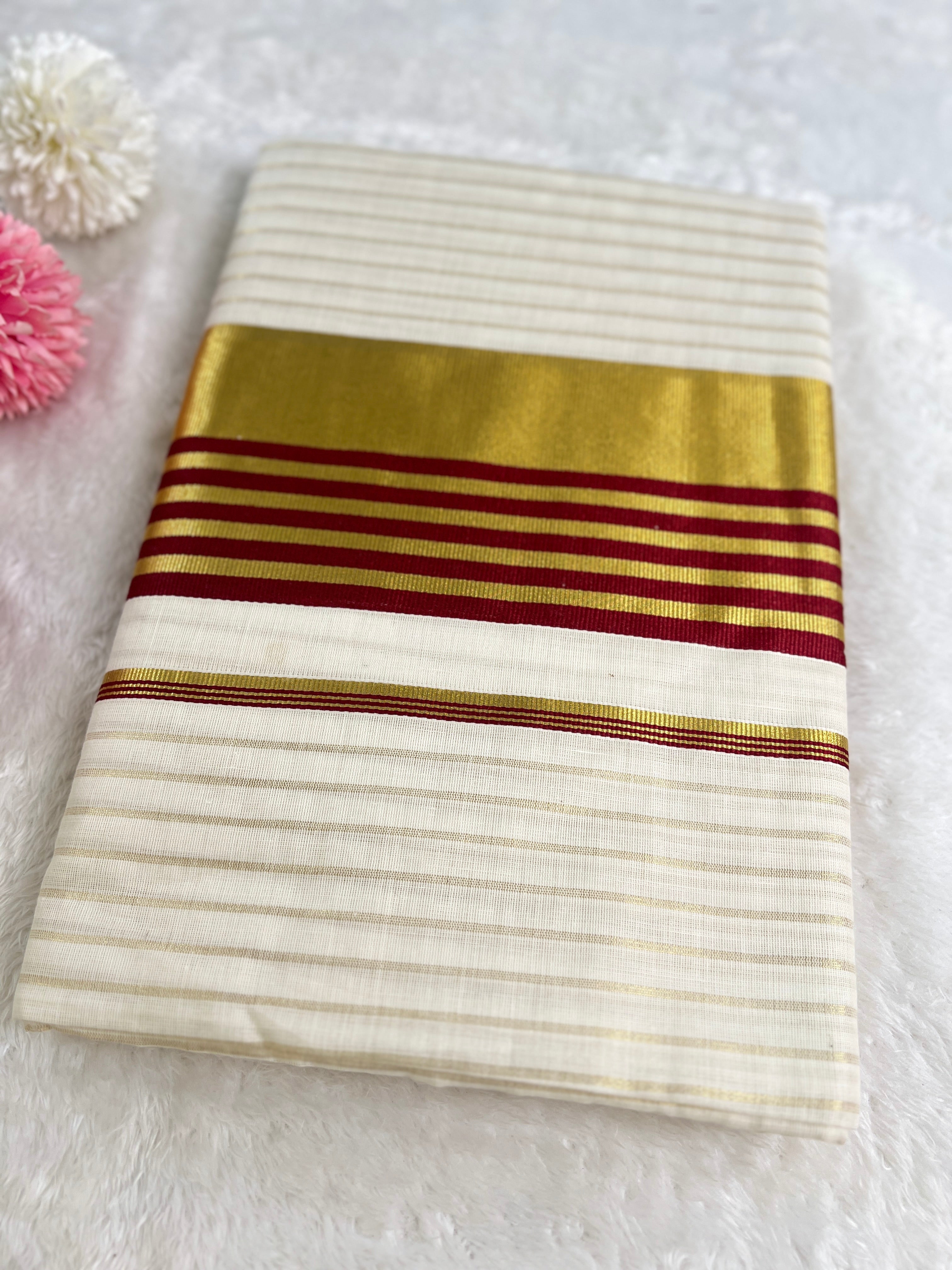 Temple Pattern Border Kerala Cotton Saree | GAT477