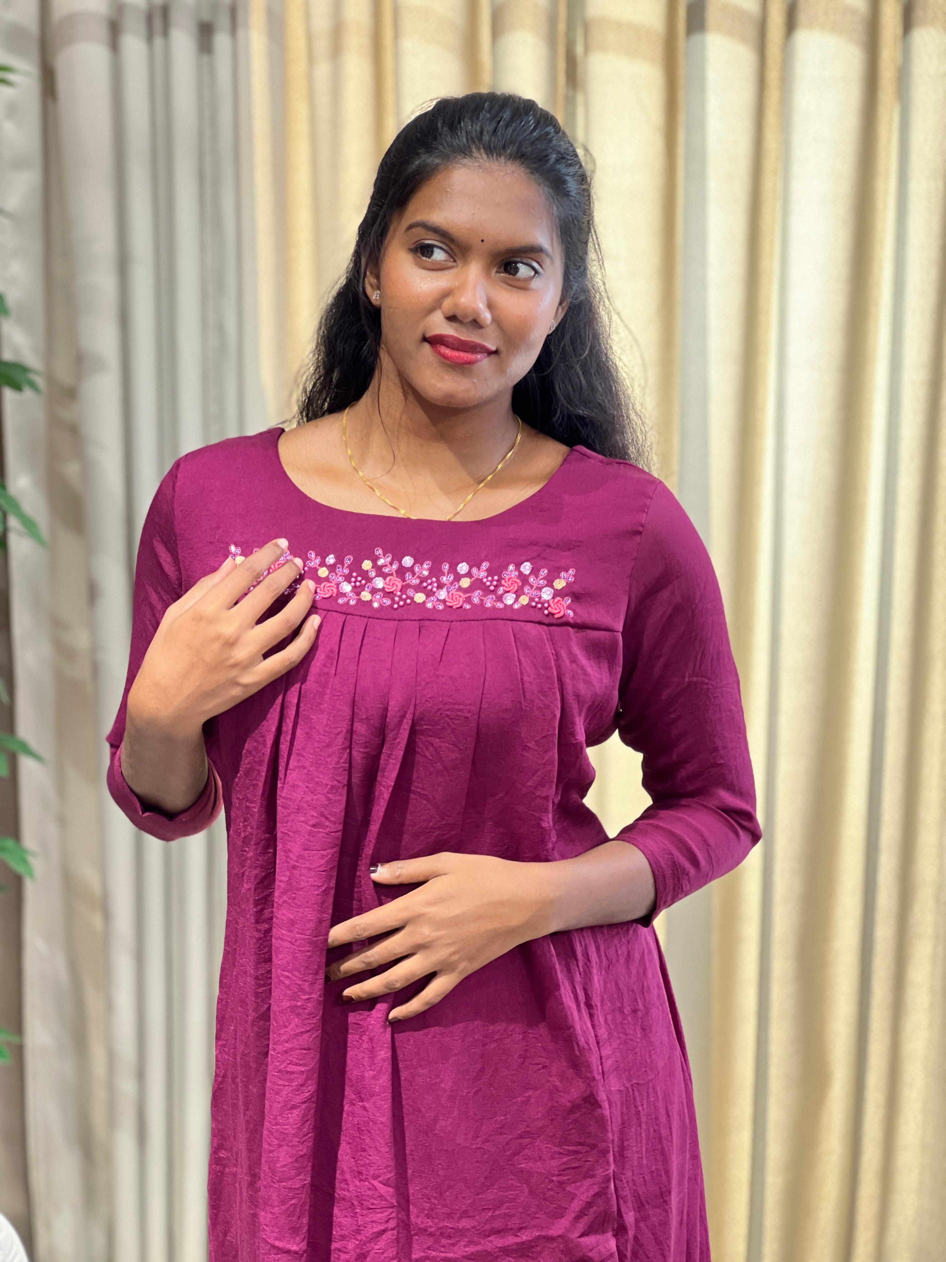 Machine Embroidery Detailed Crushed Silk Kurta | SRF178