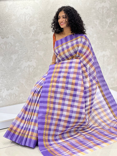 Check Patterned Cotton Saree | RP462