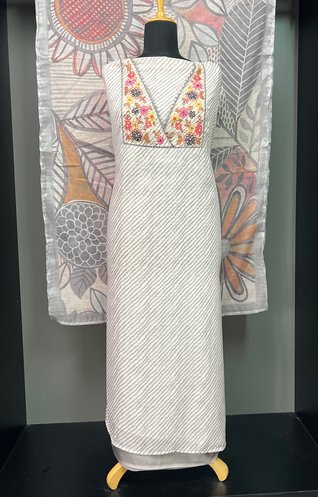 Bhagalpuri Linen Yoke Hand Embroidery Salwar Set | BLD1027