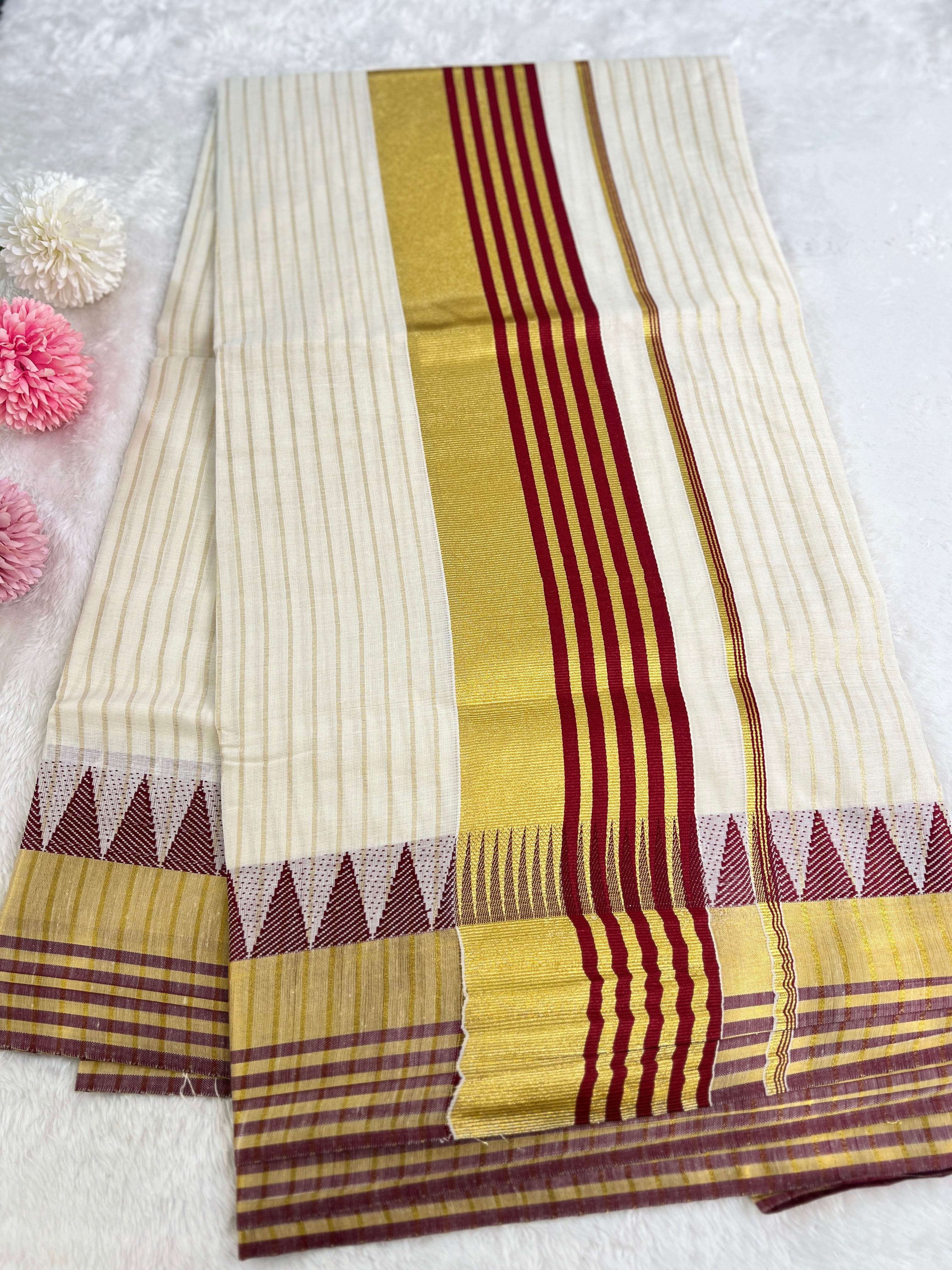 Temple Pattern Border Kerala Cotton Saree | GAT477